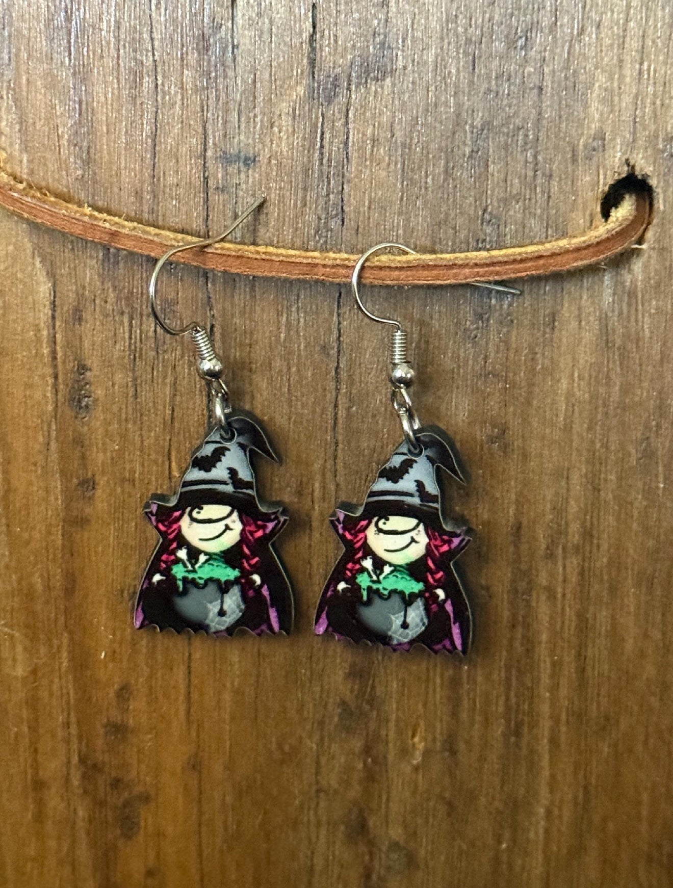 Halloween Witch Earrings – Wooden & Nickel-Free Hooks – Spooky Cute Fall Jewelry