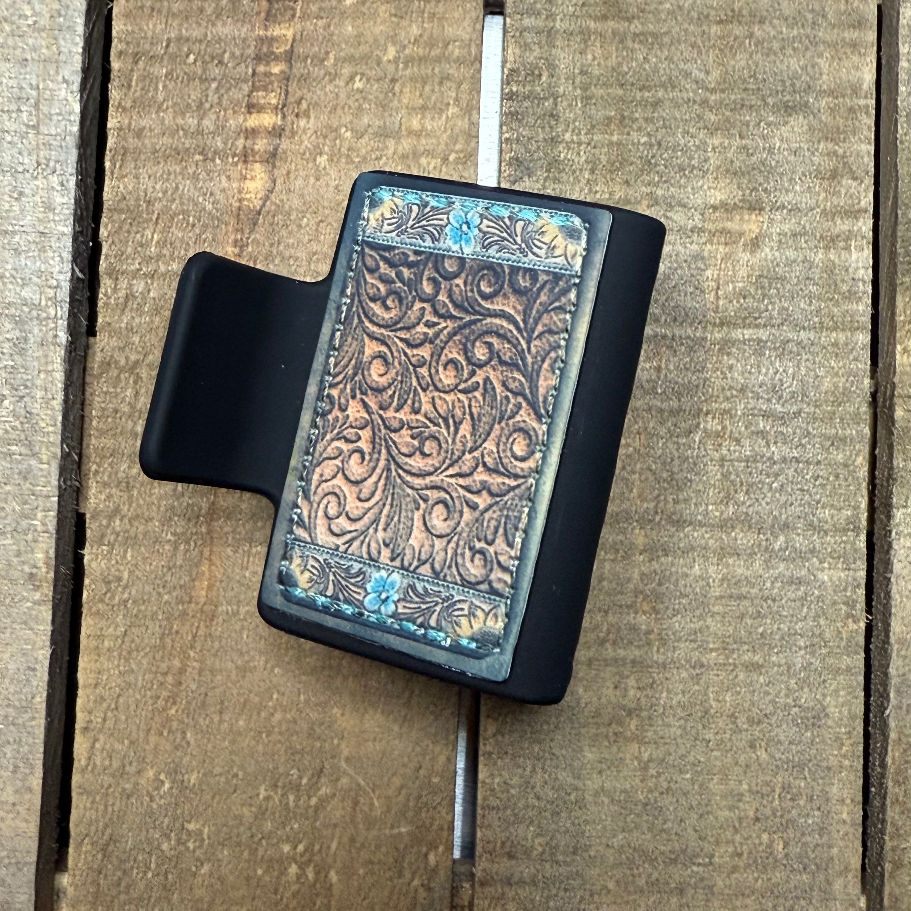 Tooled Leather with Turquoise & Sunflower Hair Claw Clip