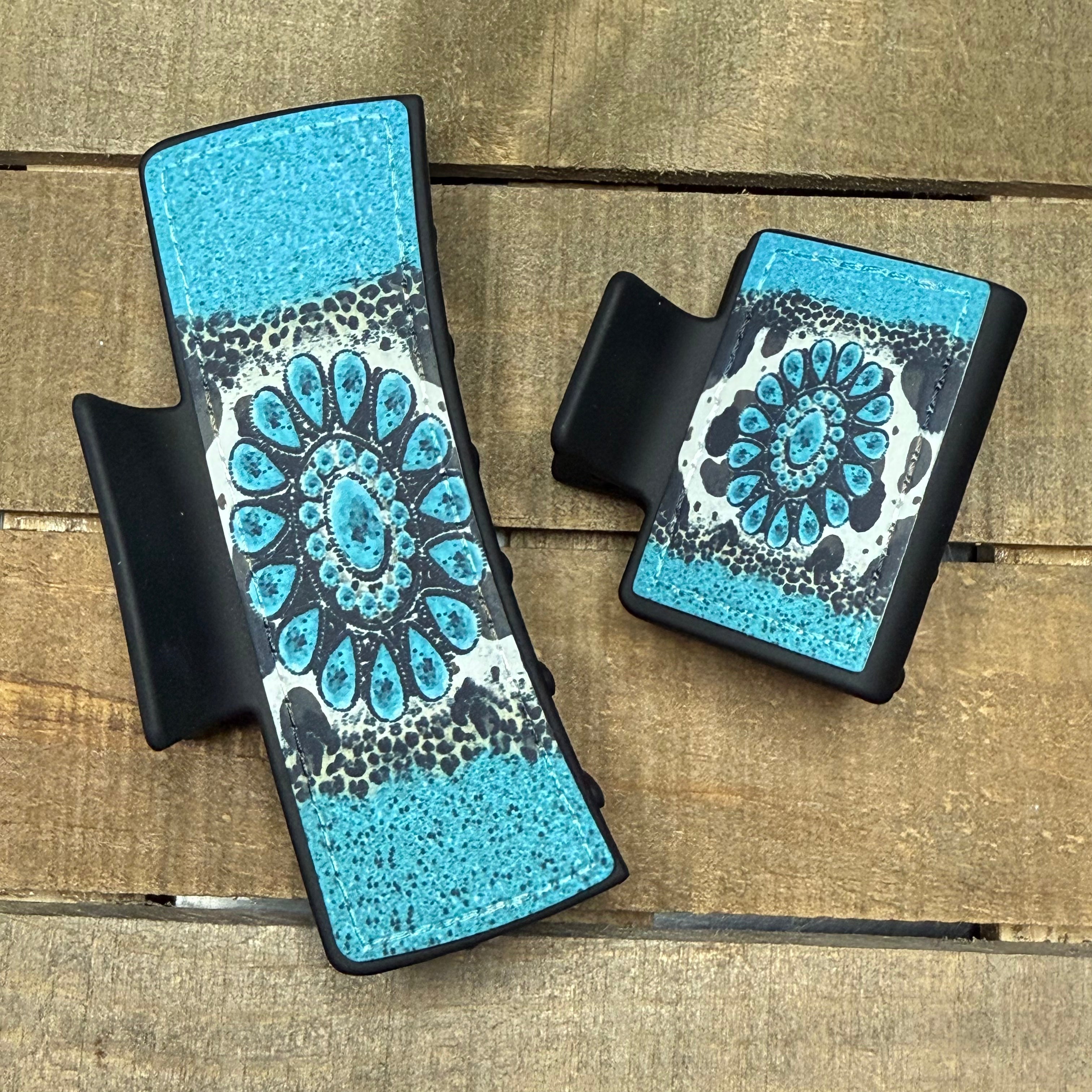 Teal Western Style Hair Claw Clip