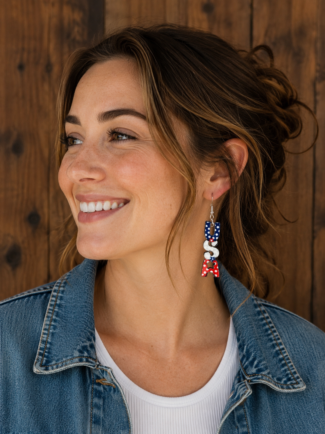 USA Patriotic Wood Dangle Earrings | Red White & Blue Statement Earrings | Fourth of July Earrings | Lightweight Wooden Earrings