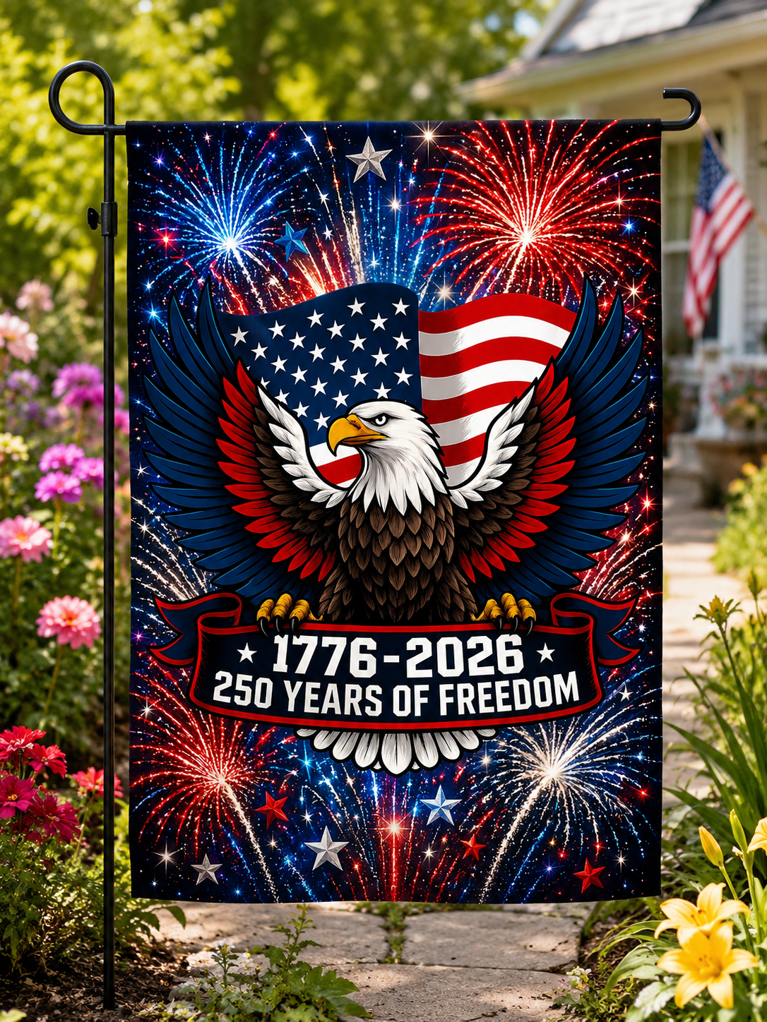 1776–2026 250 Years of Freedom Patriotic Eagle Garden Flag