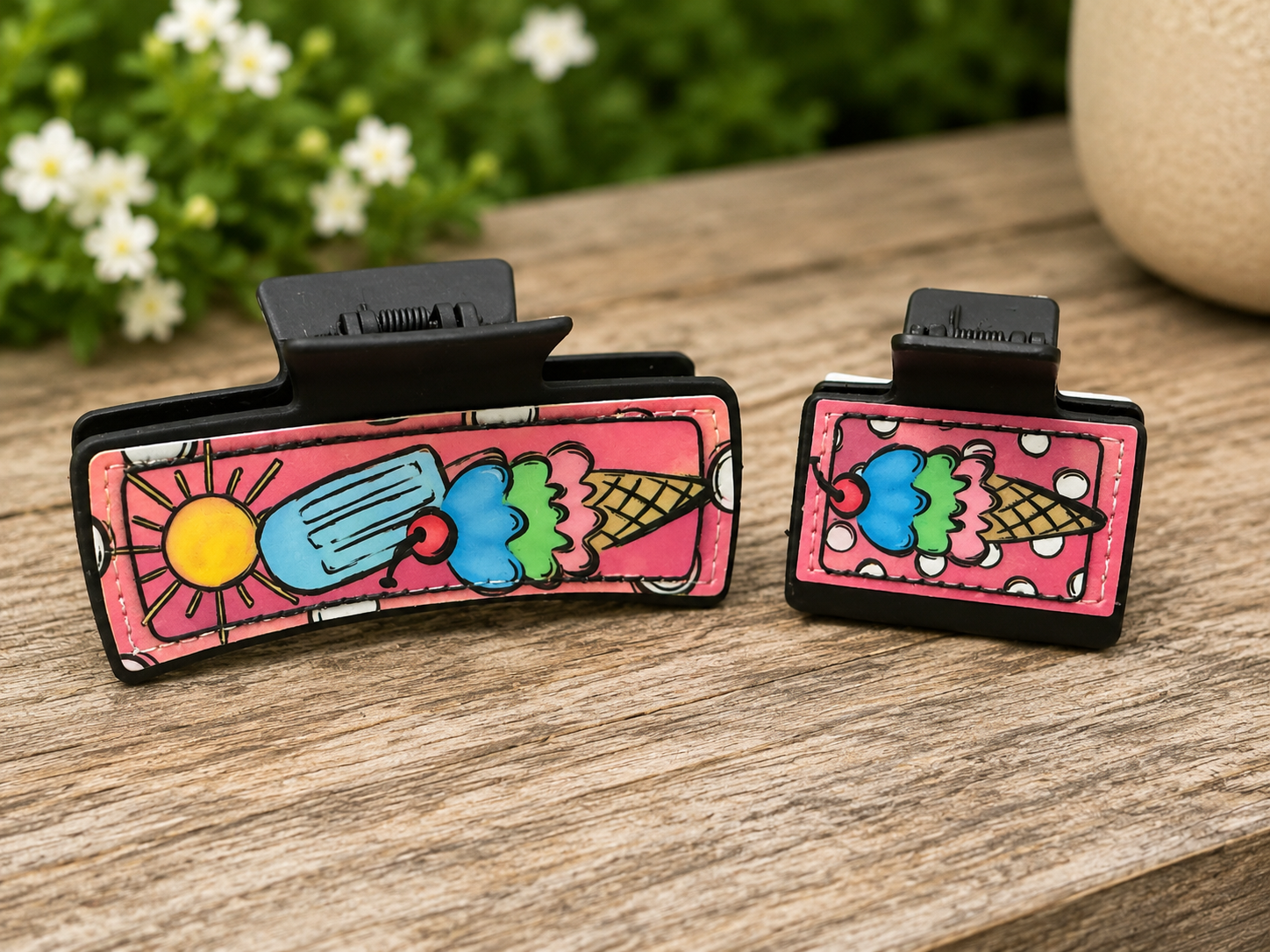 Summer Ice Cream Faux Leather Hair Claw Clips | Popsicle & Ice Cream Cone Hair Clips | Plastic Hair Accessories