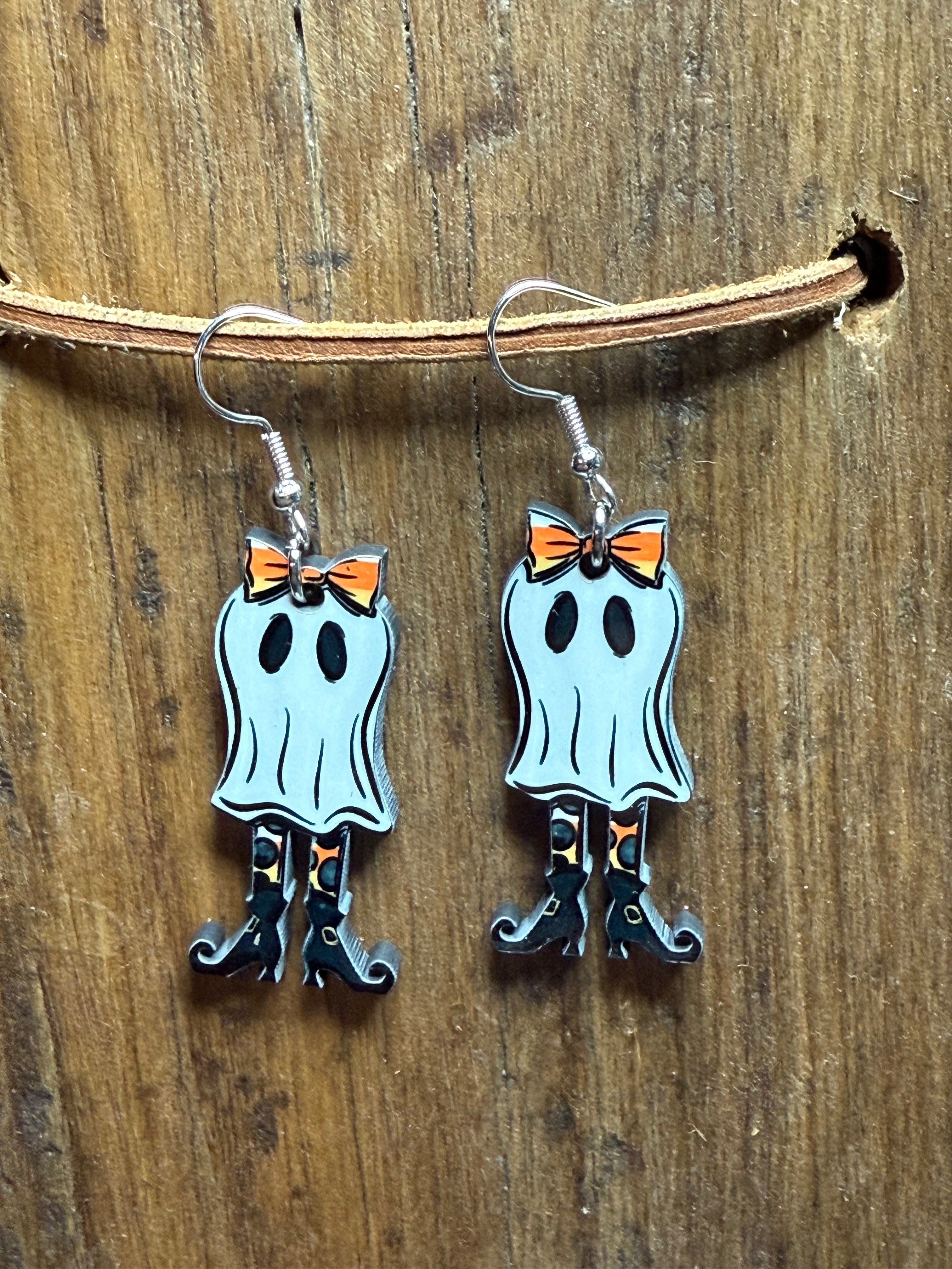 Girlie Ghost with Legs Wood Earrings