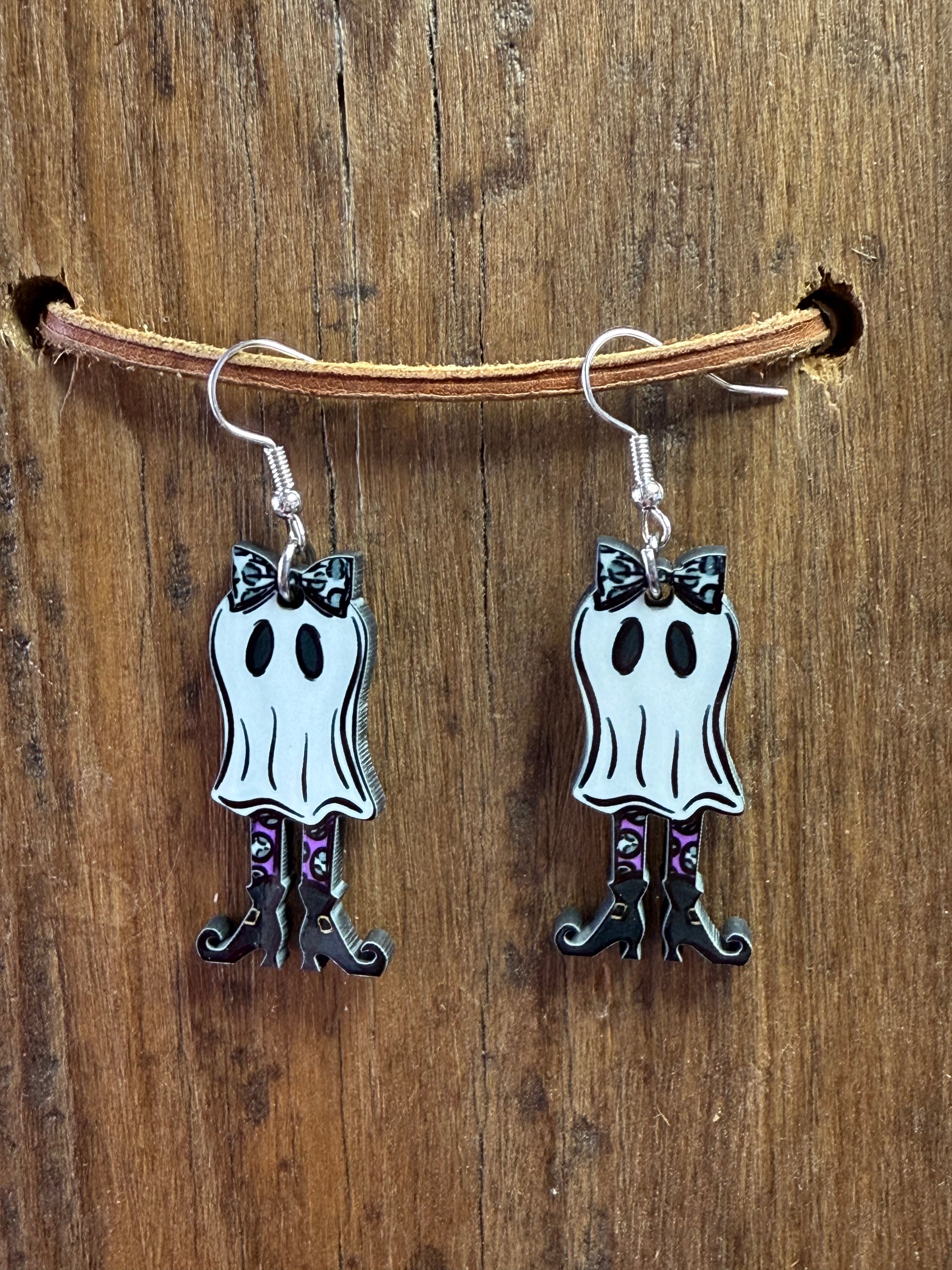 Girlie Ghost with Legs Wood Earrings