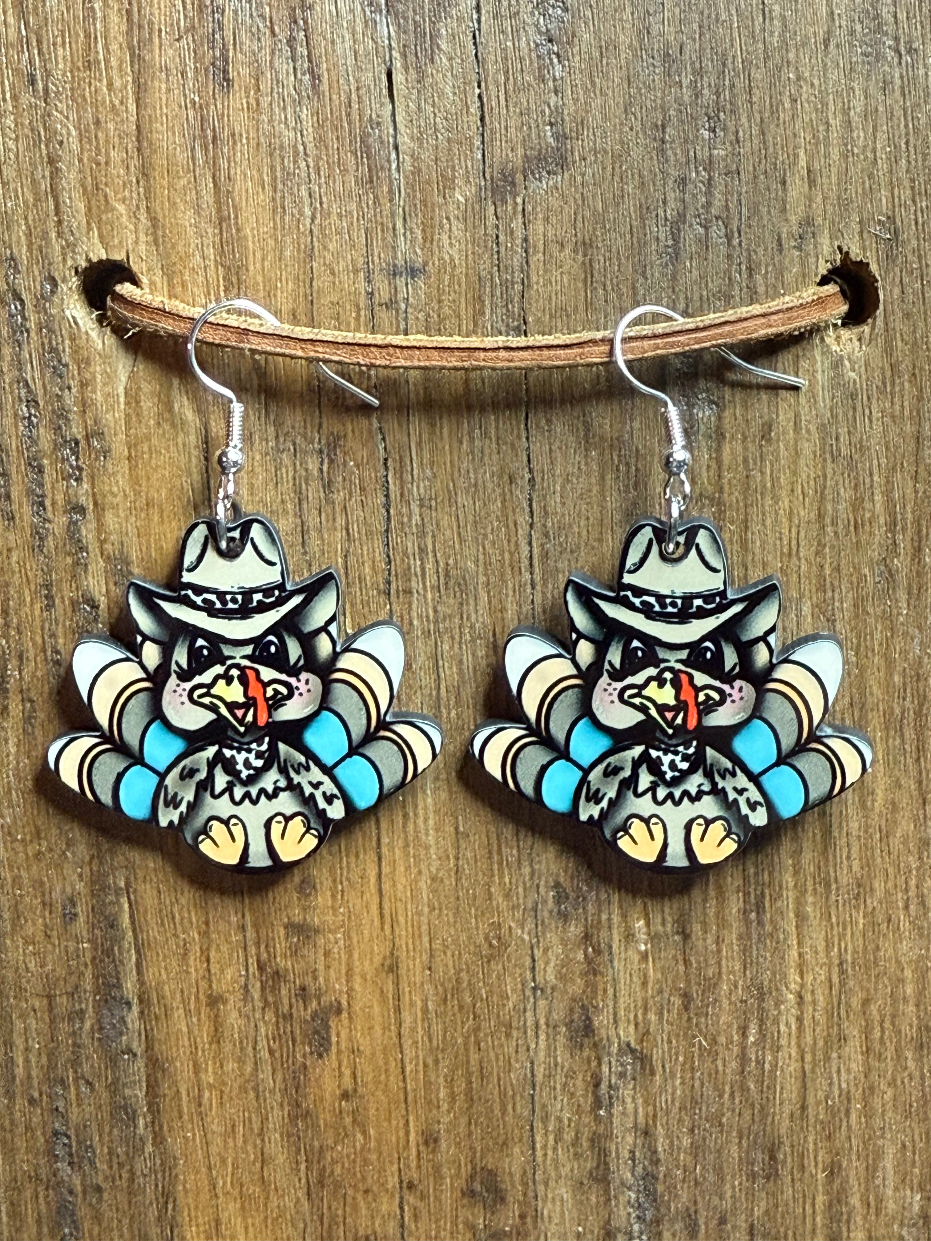 Cowboy Turkey Wood Earrings
