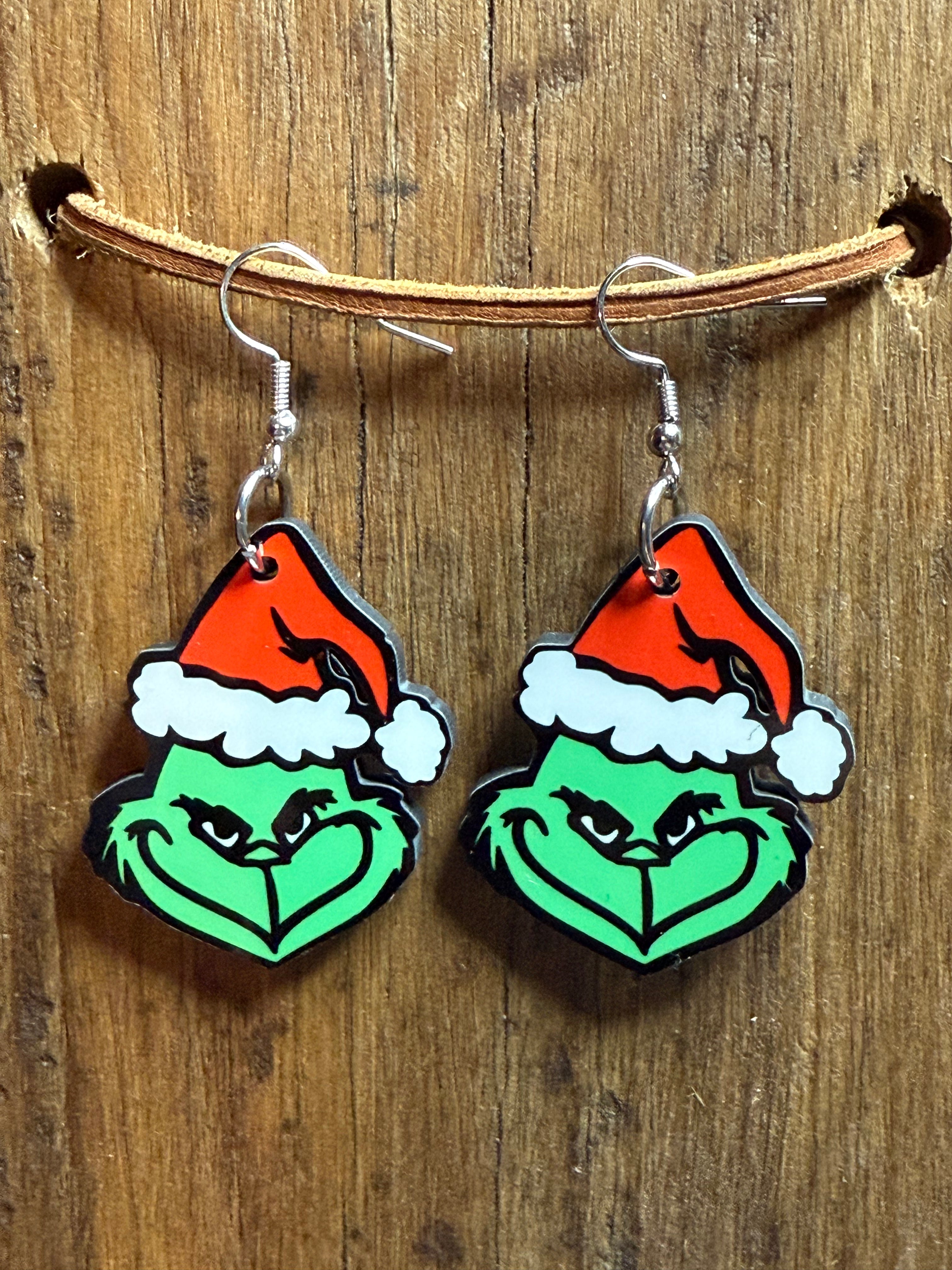 Green Guy Santa Wood Earrings