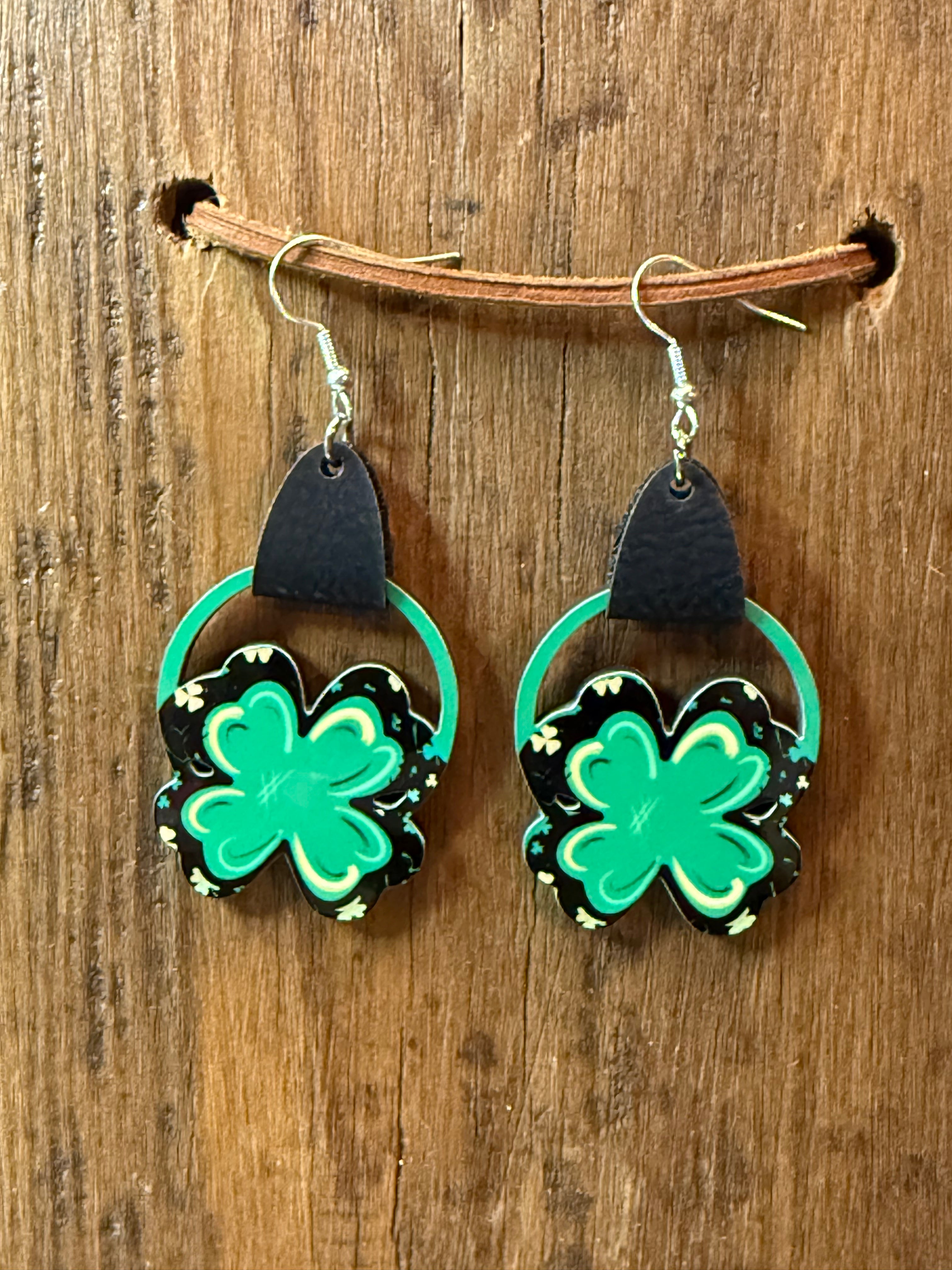 🍀 Shamrock Hoop Wood Earrings – St. Patrick’s Day Statement Earrings