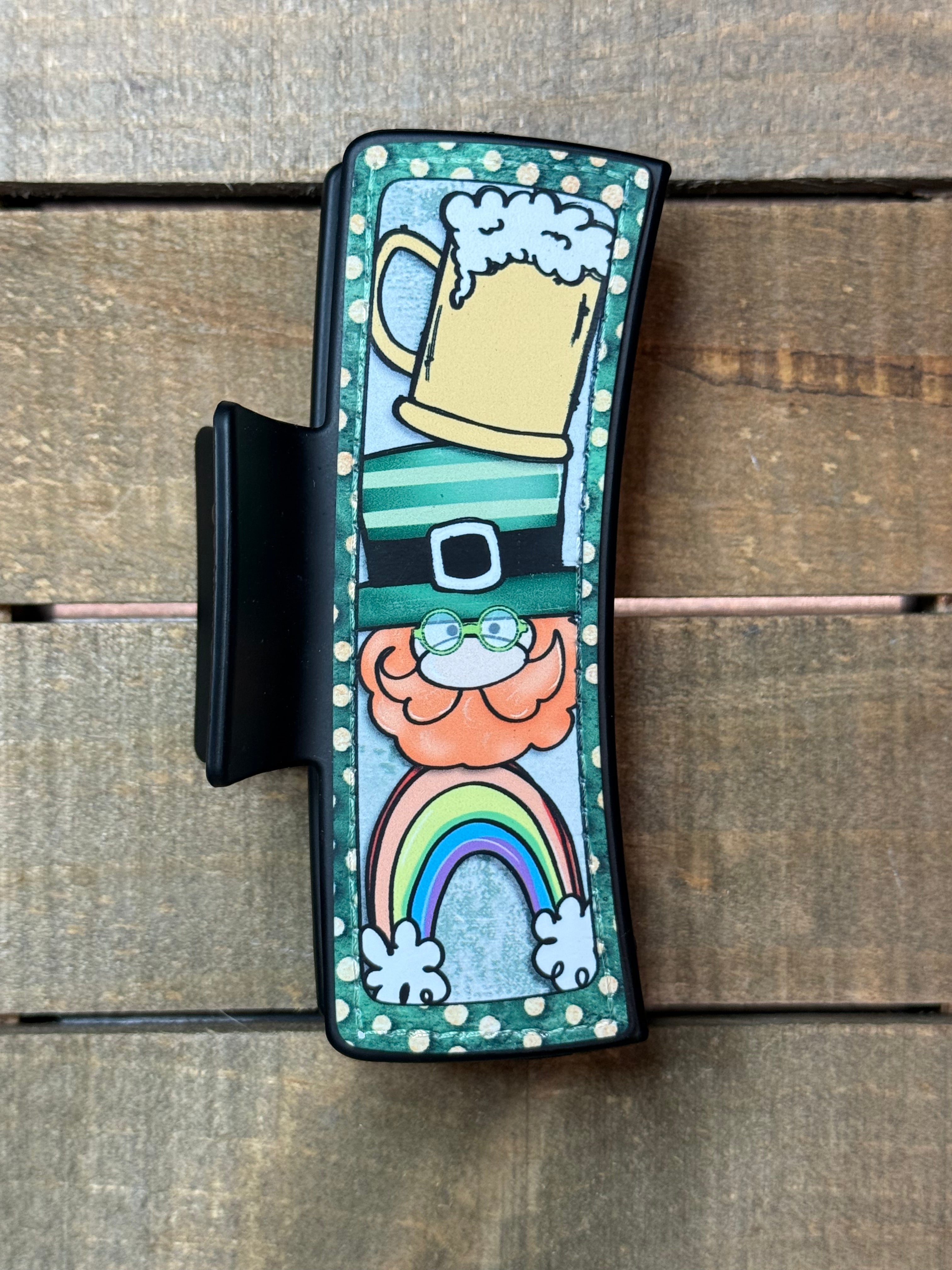 Leprechaun, Rainbow & Beer Hair Claw Clip – St. Patrick’s Day Accessory