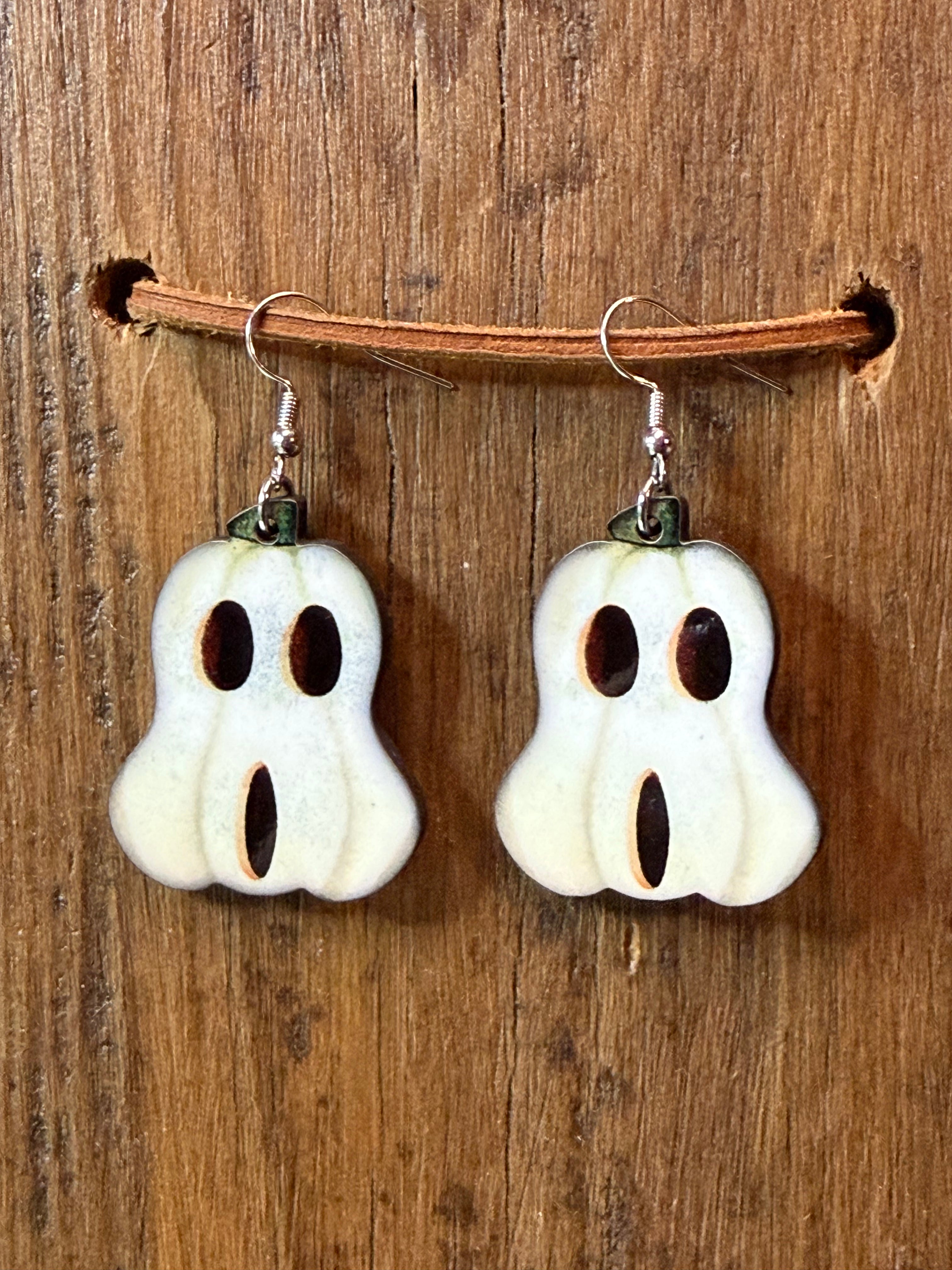 Halloween Chubby Gourd Earrings – Wooden & Nickel-Free Metal – Spooky Fall Jewelry