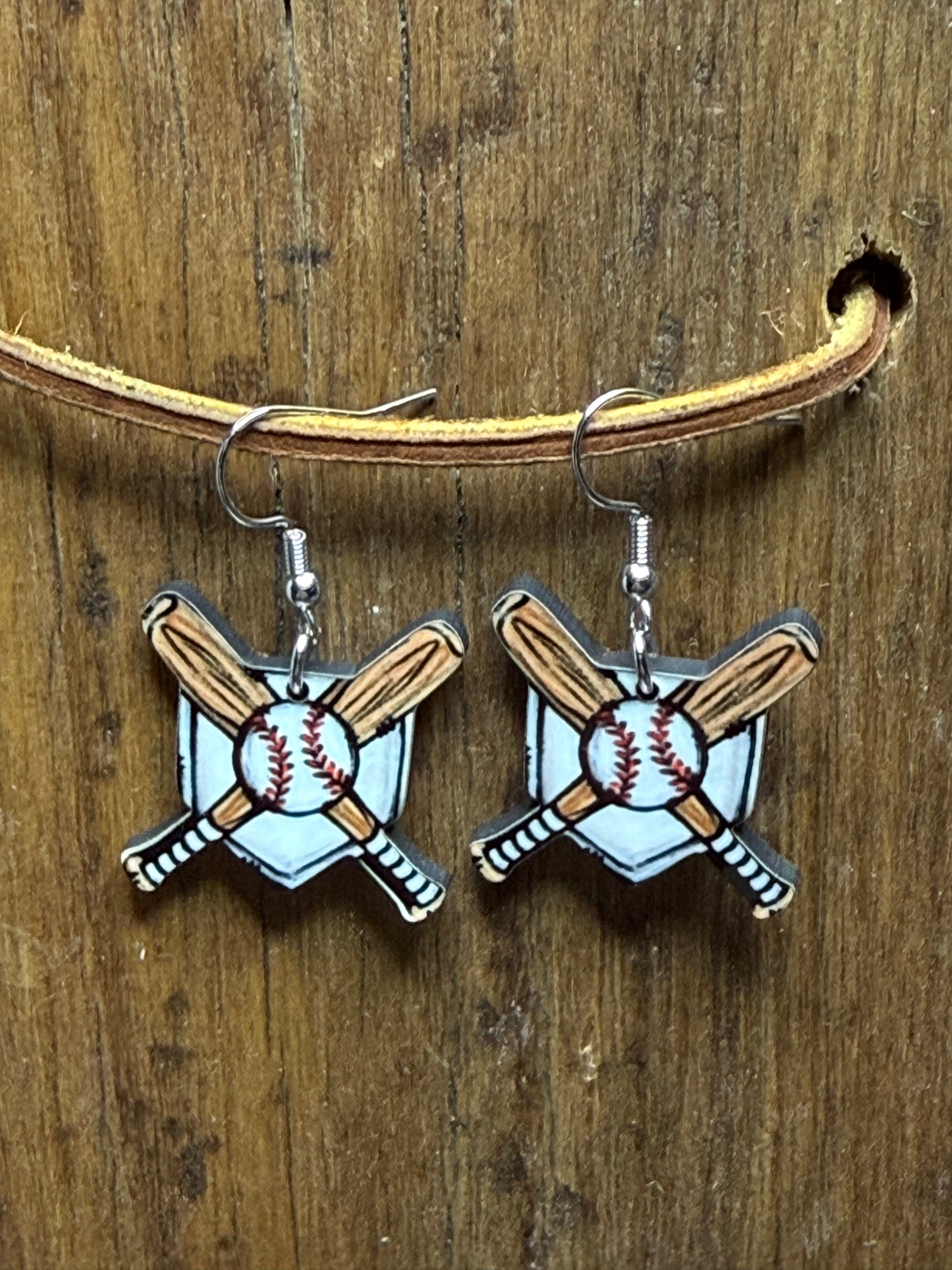 Baseball Diamond Wood Earrings – Lightweight Sports Earrings – Nickel Free Posts