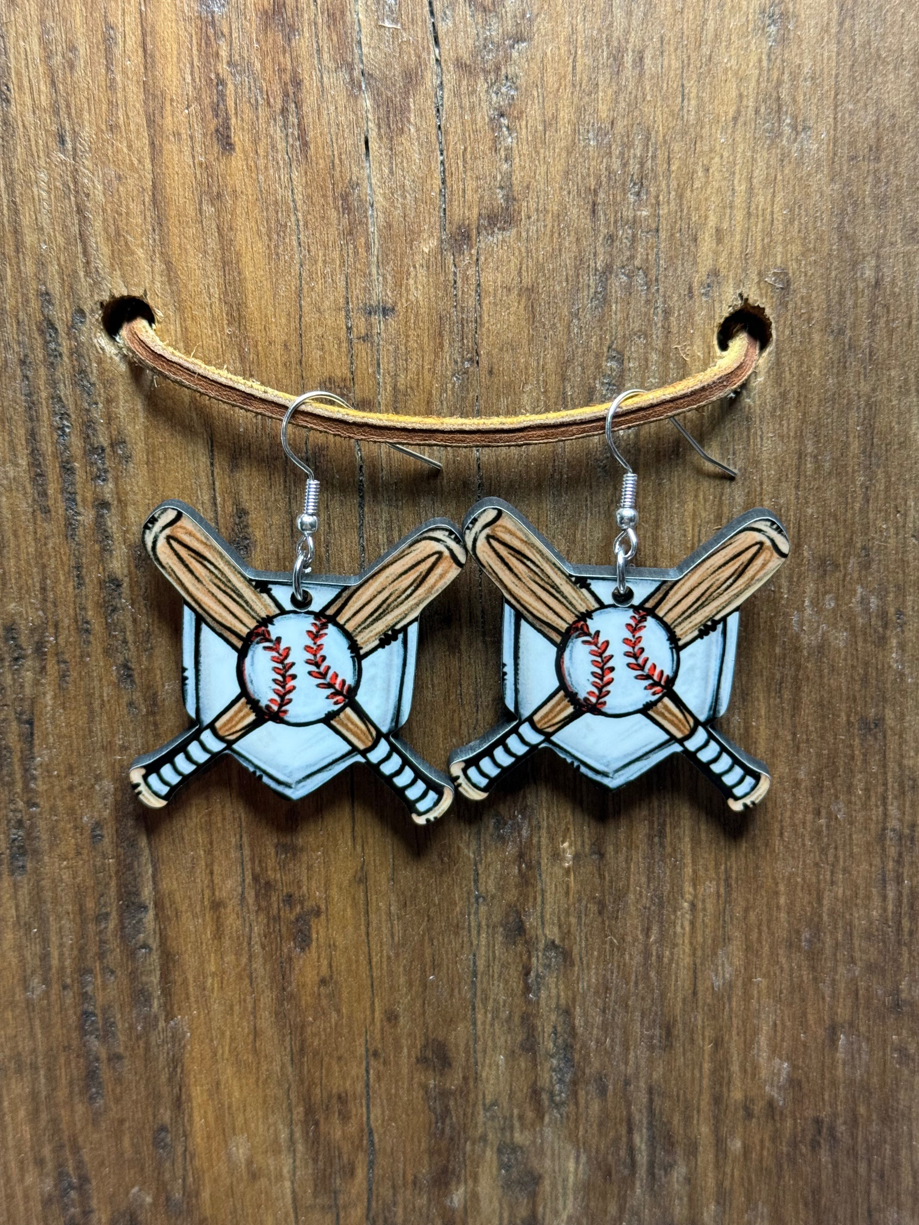Baseball Diamond Wood Earrings – Lightweight Sports Earrings – Nickel Free Posts