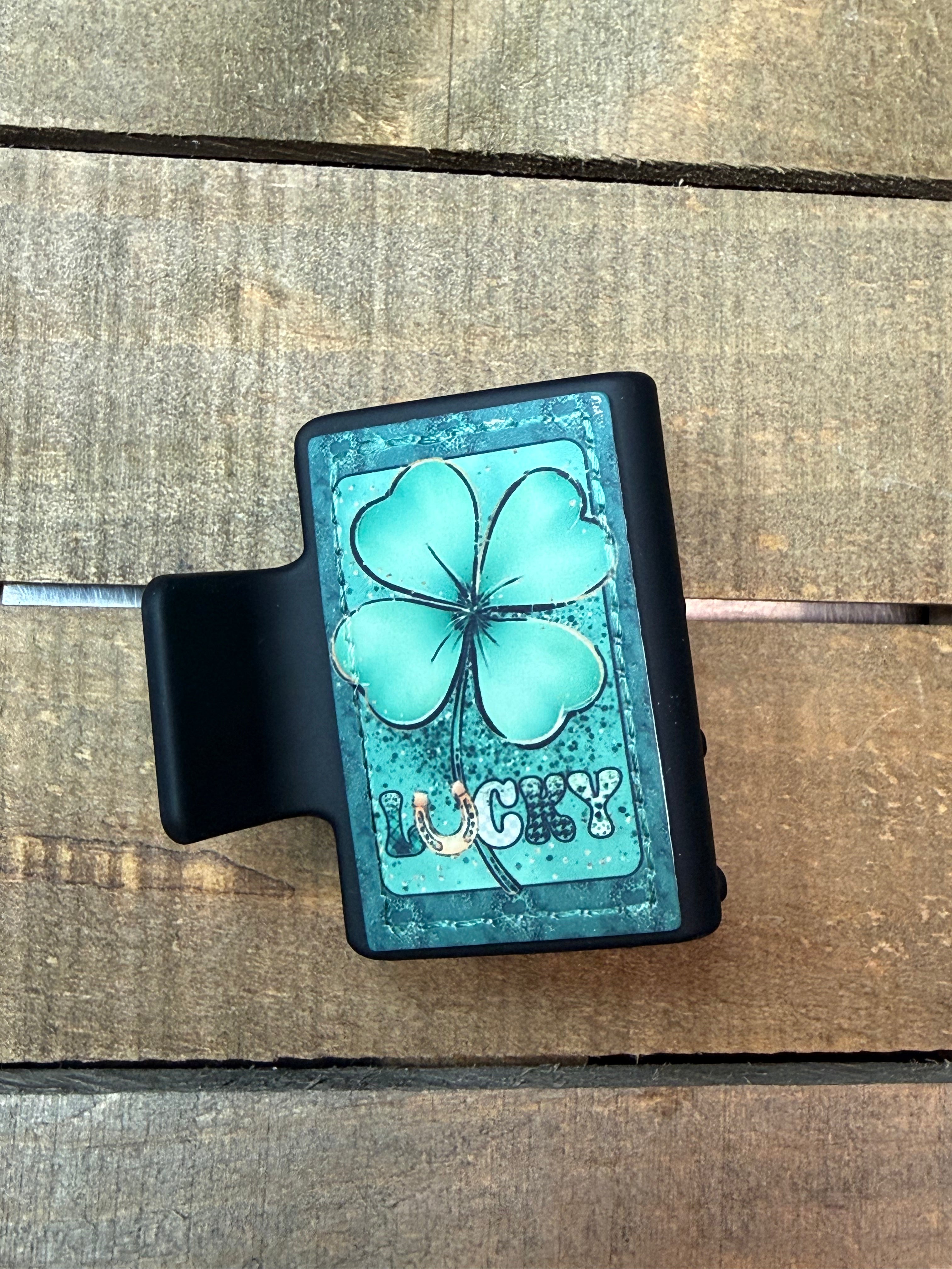 St. Patrick’s Day Shamrock Hair Claw Clip – Green & Gold Clover Design