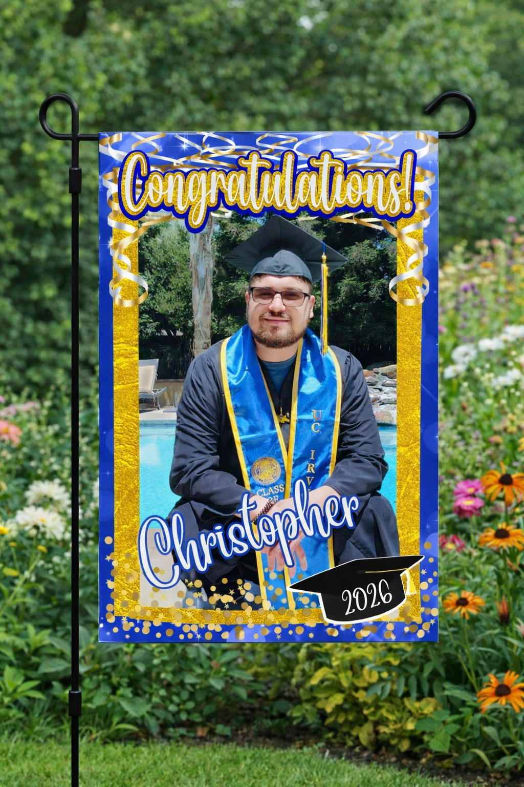 🎓 Custom Graduation Garden Flag – Add Photo & Name
