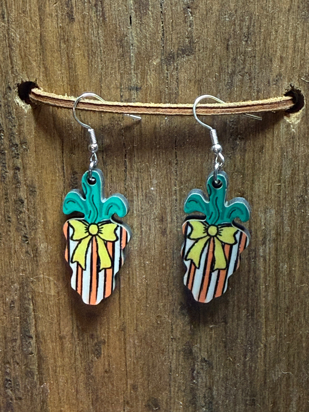 Wavy Carrot Wood Earrings with Nickel-Free Metal Hooks