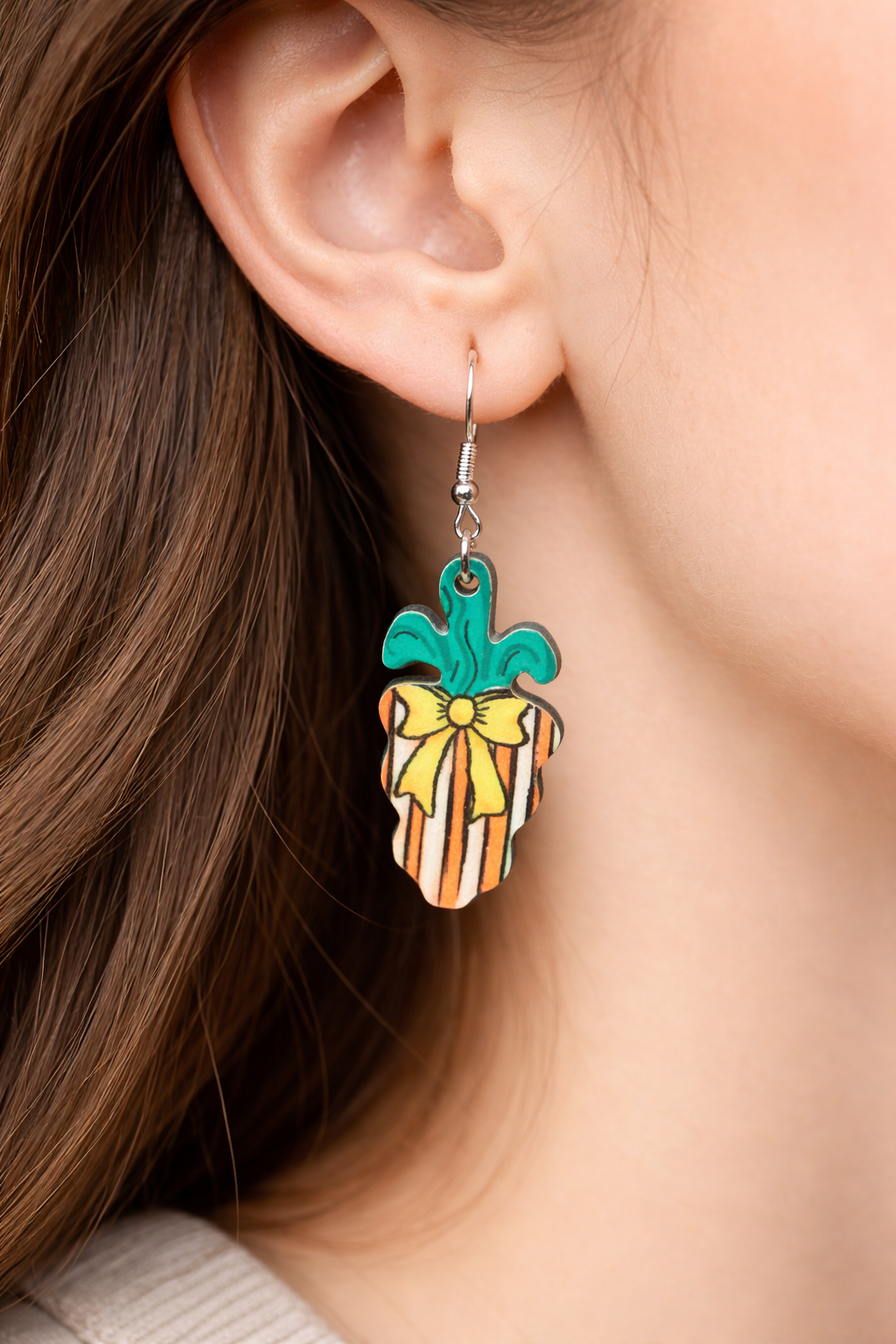 Wavy Carrot Wood Earrings with Nickel-Free Metal Hooks