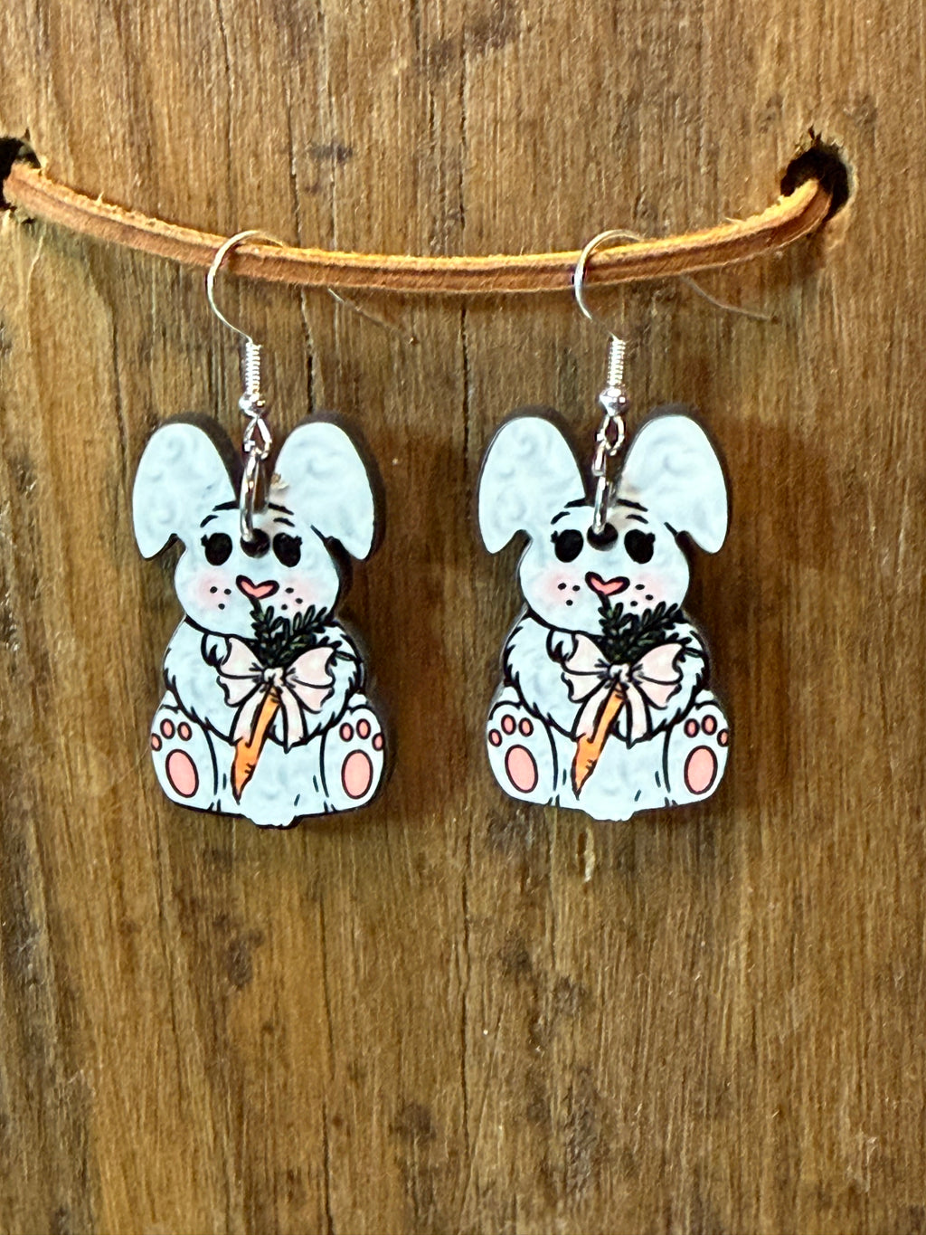 Chubby Bunny Wood Earrings – Easter Bunny Earrings – Cute Spring Bunny Earrings – Lightweight Wood Earrings with Nickel-Free Hooks