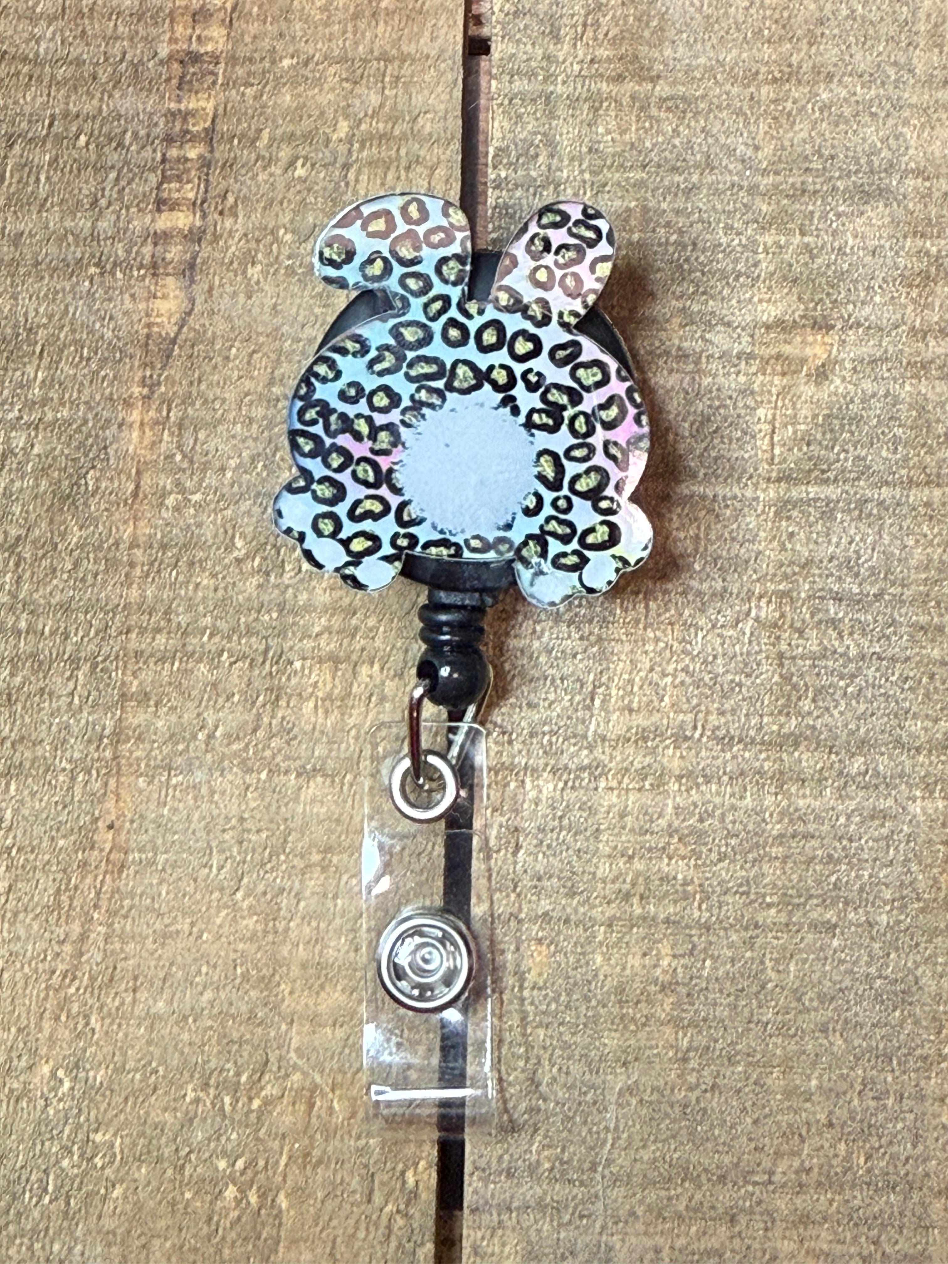 Leopard Bunny Badge Reel – Retractable ID Holder | Cute Easter Badge Reel for Nurses, Teachers & Office Staff