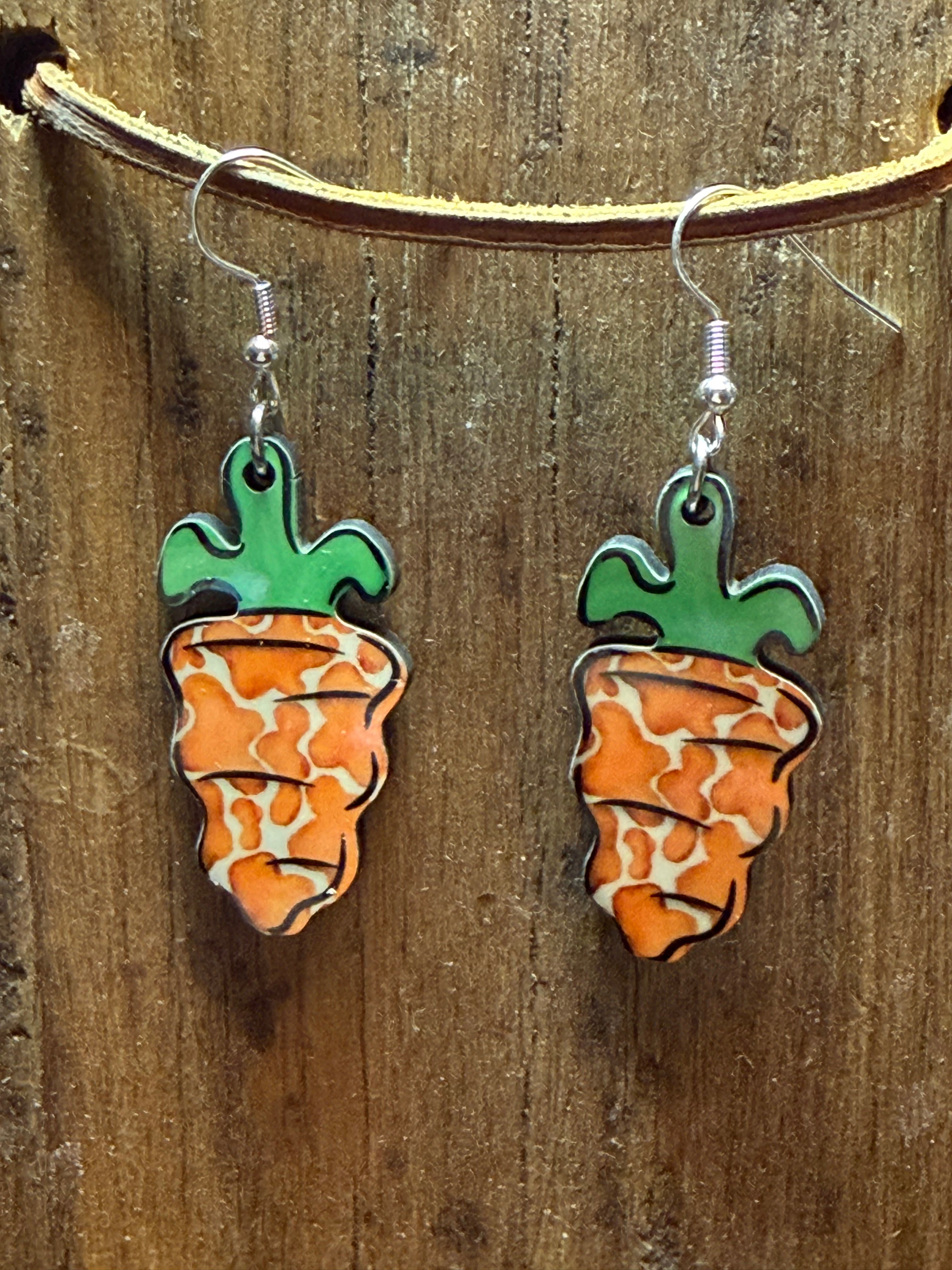 Wavy Carrot Wood Earrings with Nickel-Free Metal Hooks