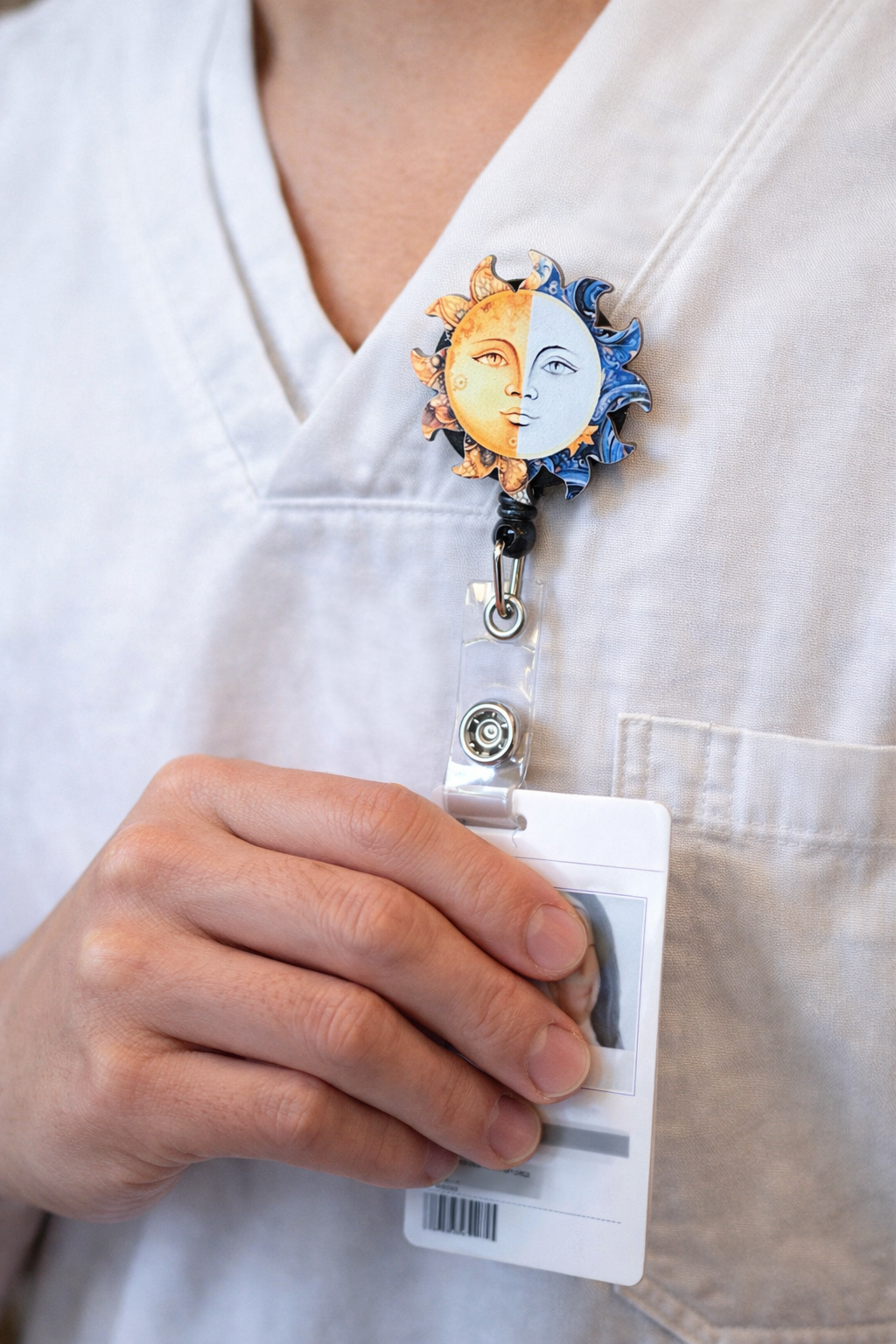 Sun & Moon Celestial Badge Reel – Retractable ID Holder