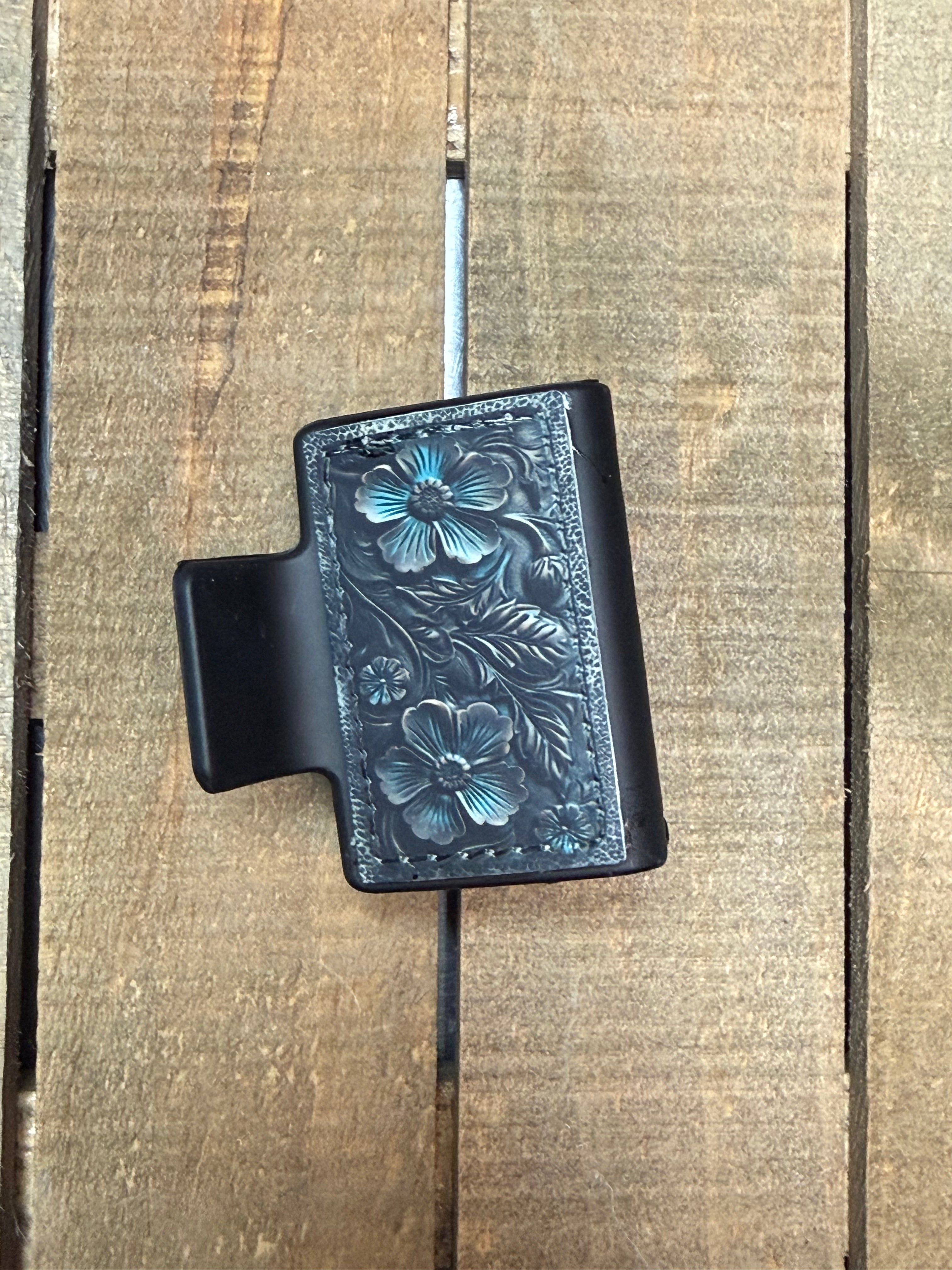 Western Floral Hair Claw Clip – Teal Tooled Leather Style