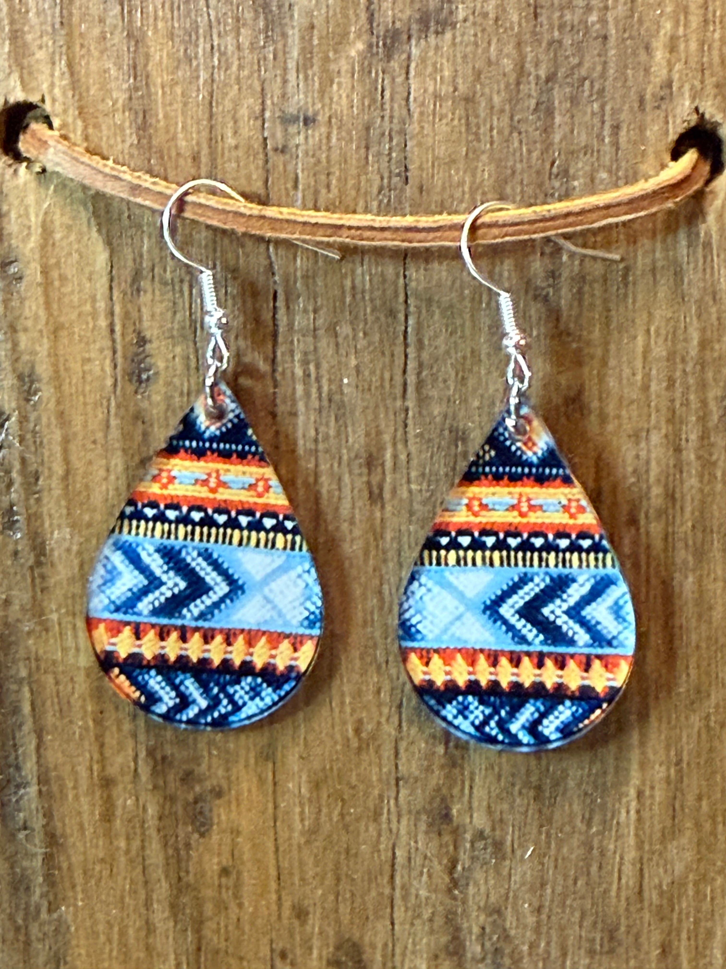Southwest Aztec Teardrop Acrylic Earrings – Nickel Free Hooks
