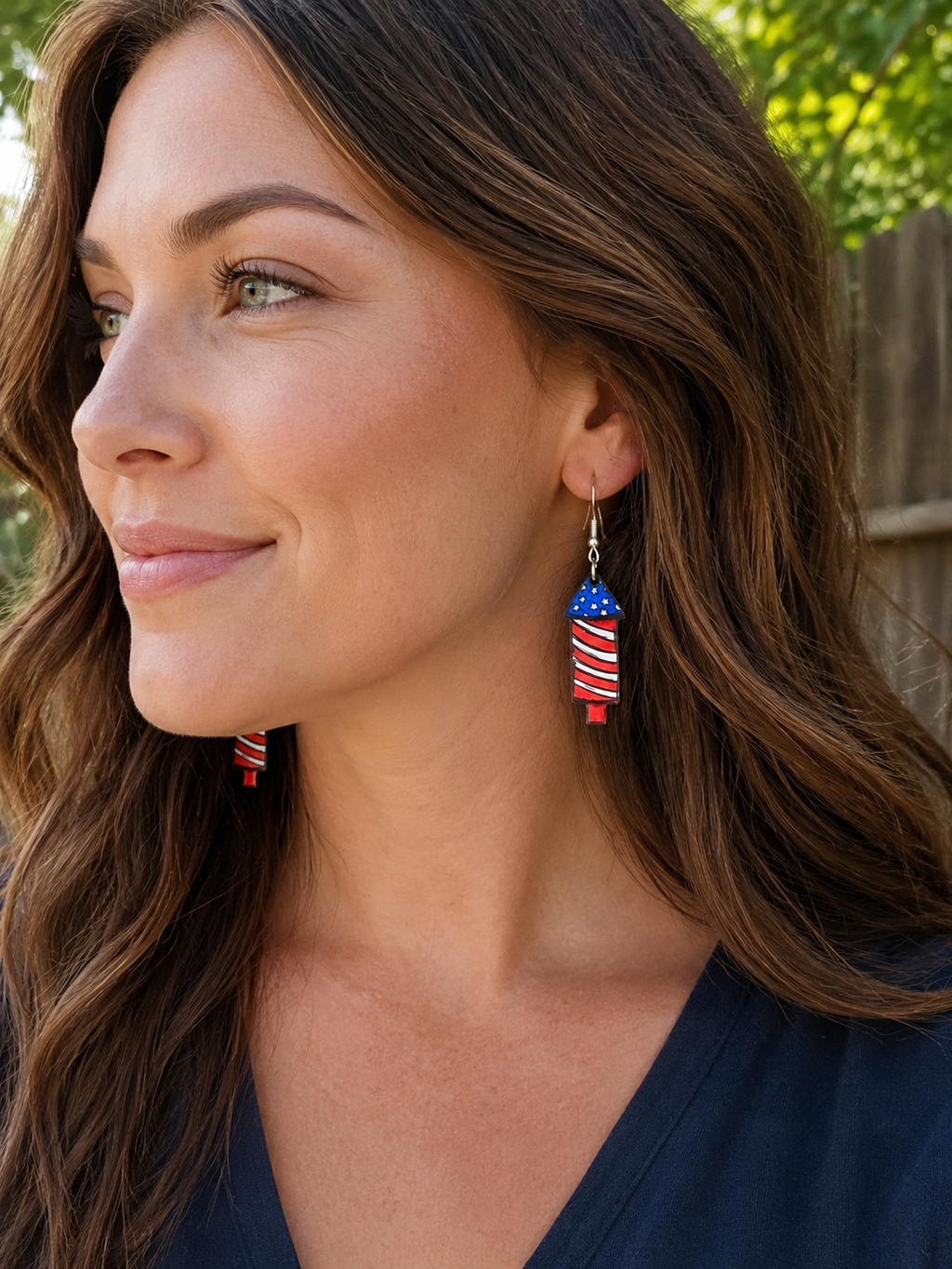 Patriotic Firecracker Wood Earrings – Red, White & Blue Fourth of July Dangle Earrings