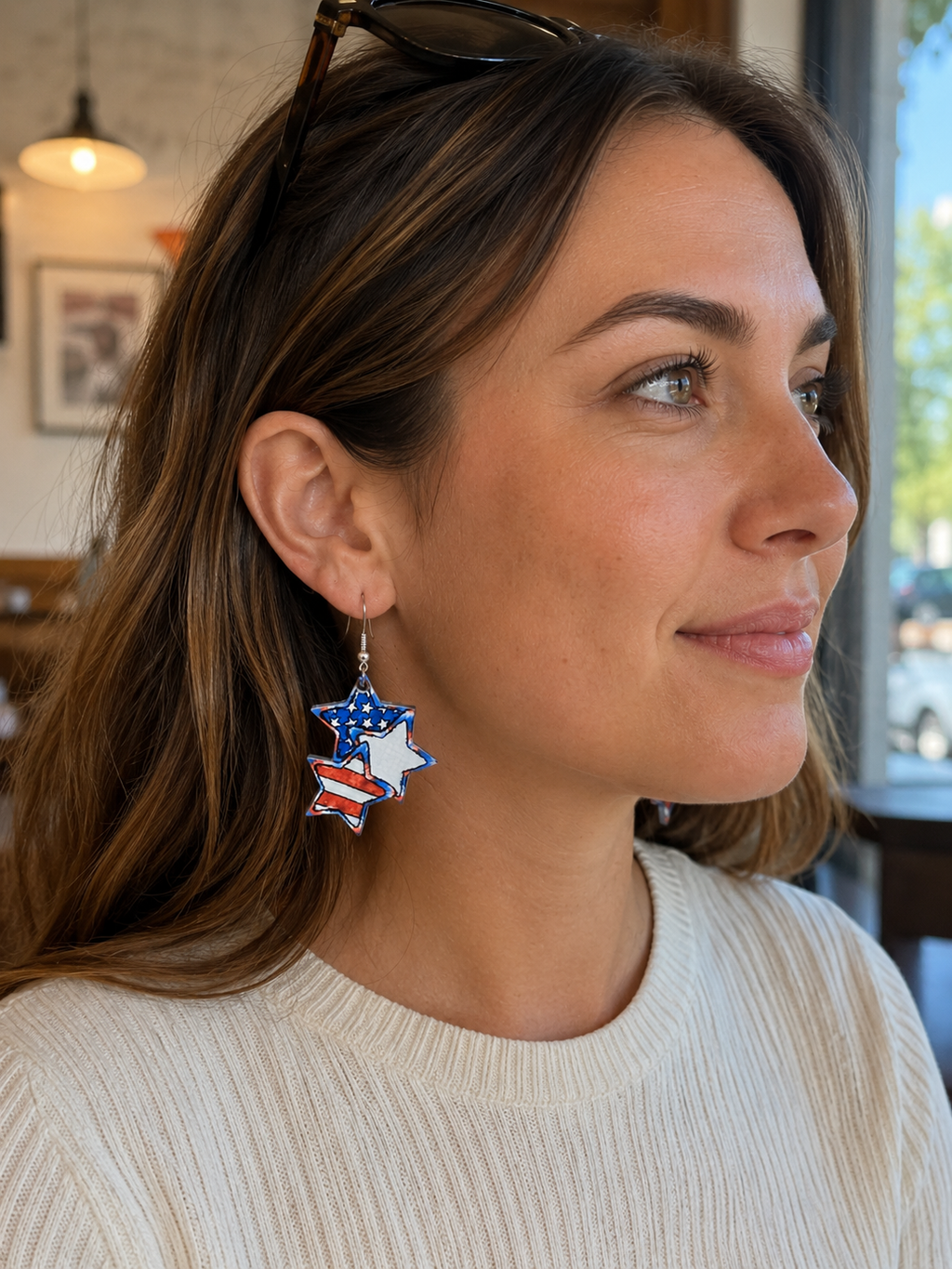 Patriotic Layered Star Wood Earrings