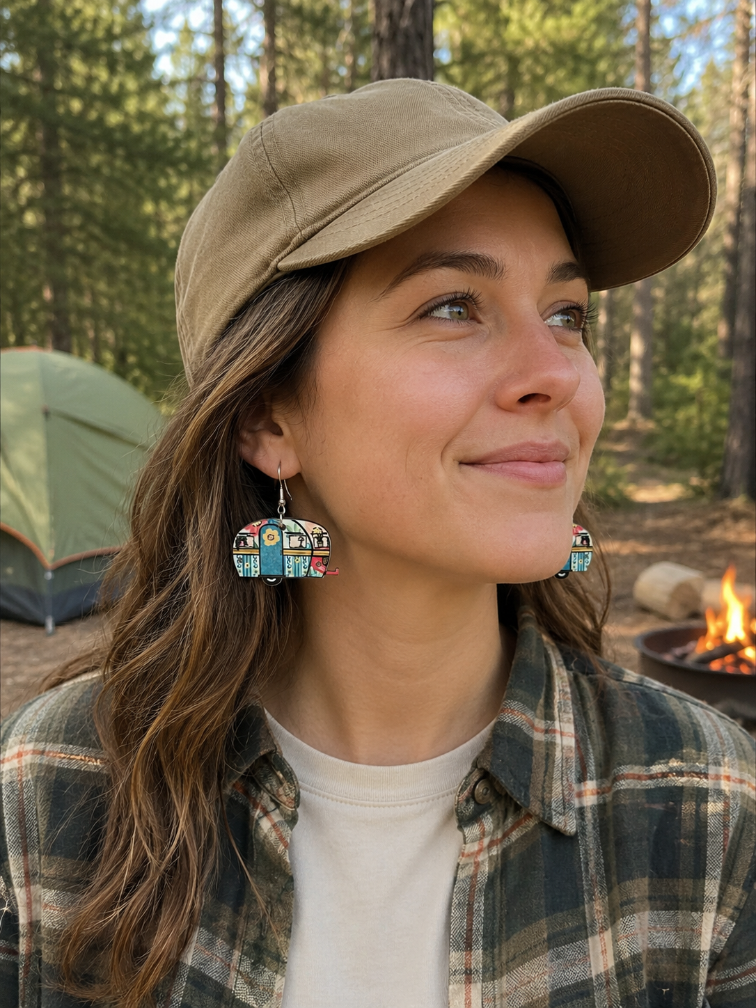Vintage Camper Wood Earrings – Colorful Retro Trailer Dangle Earrings – Nickel Free Hooks
