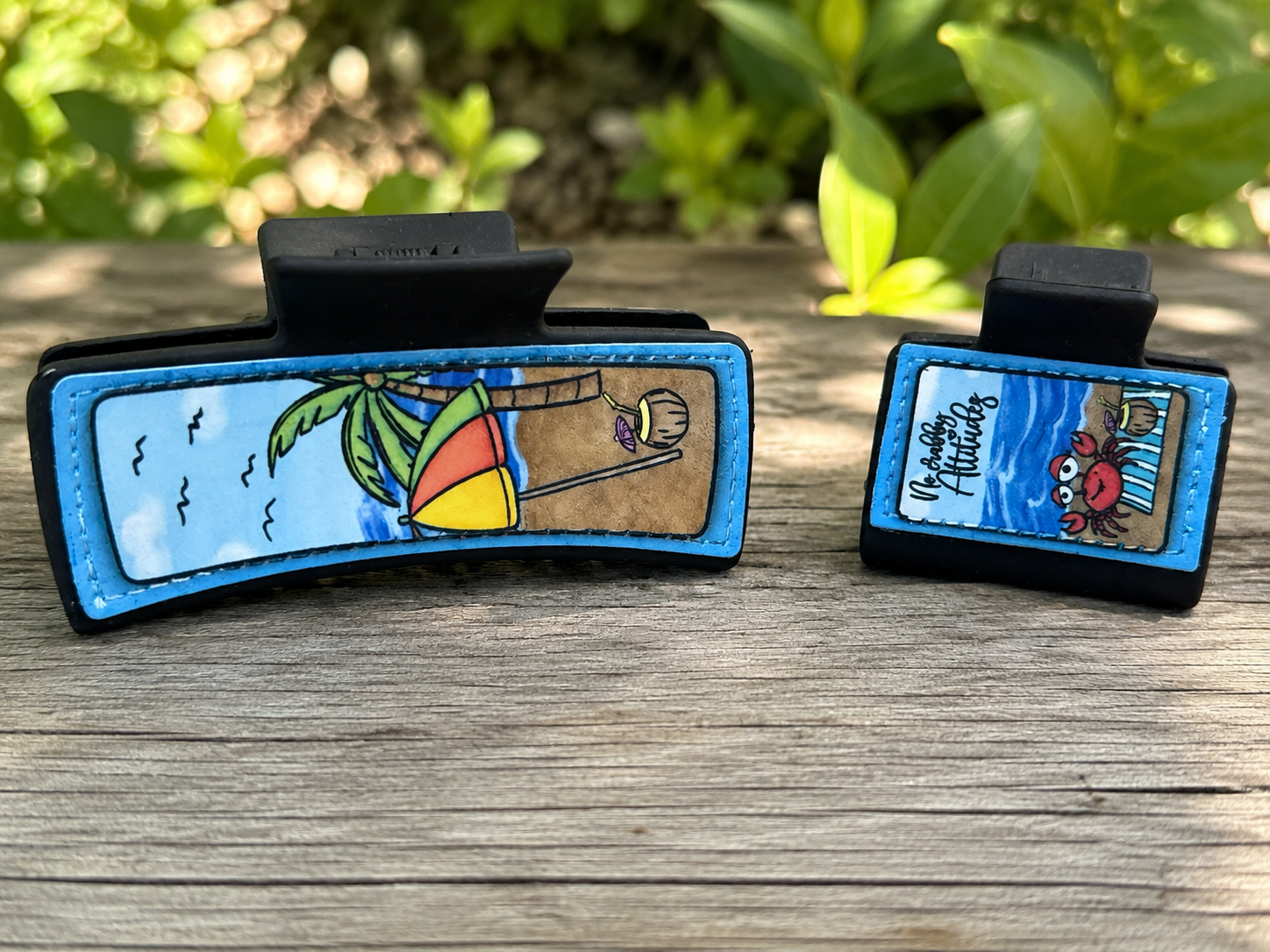 Beach Hair Claw Clip – Summer Faux Leather Hair Clips | Palm Tree & No Crabby Attitudes | Large & Small Clips