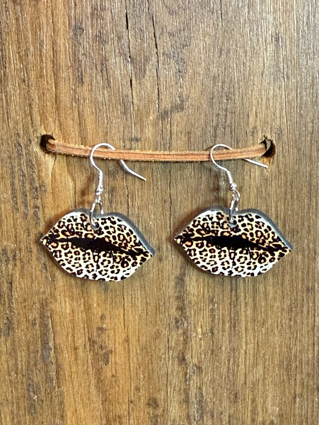 Leopard Print Lips Wood Earrings – Nickel-Free Hooks