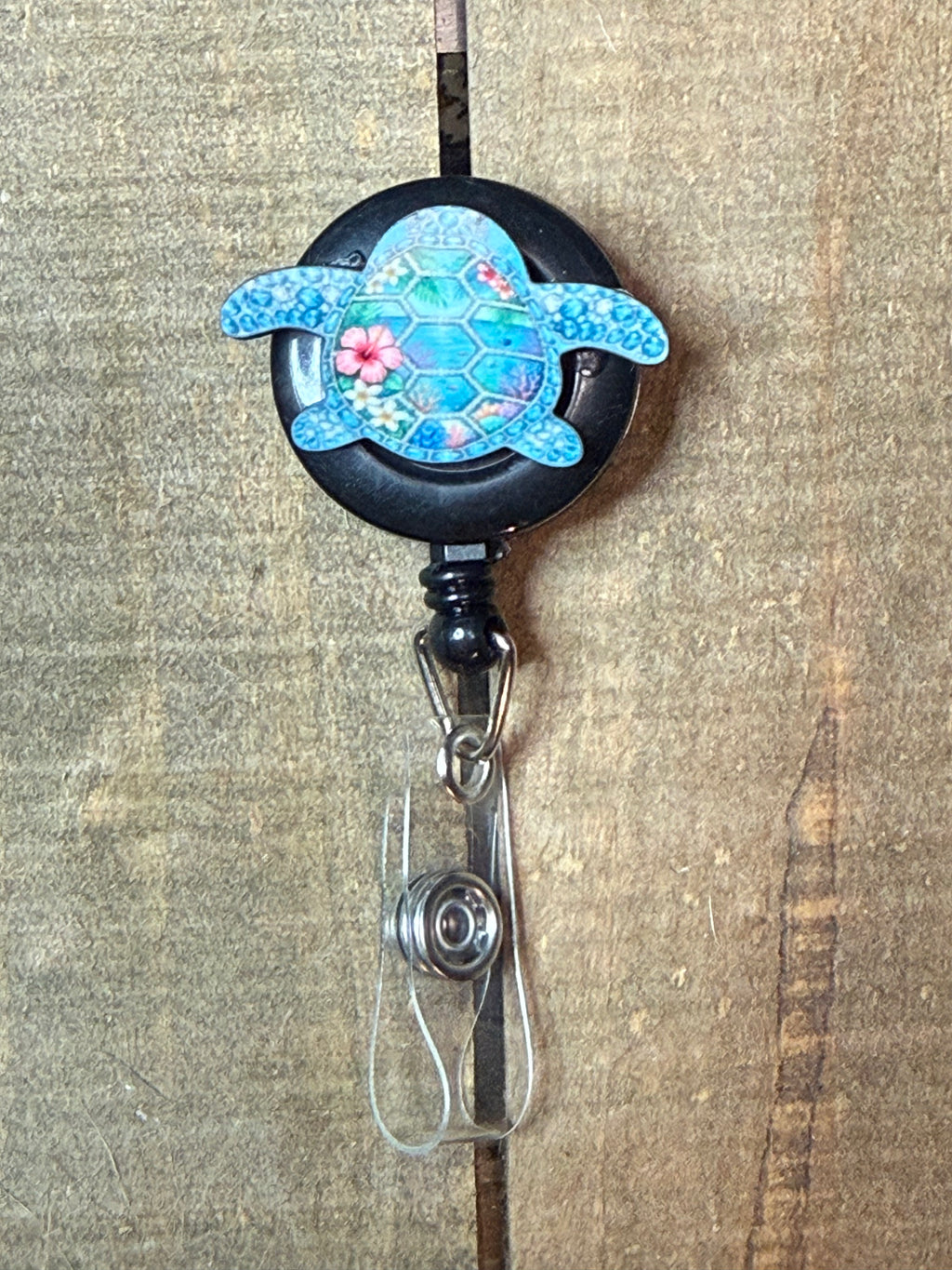Blue Tropical Sea Turtle Retractable Badge Reel