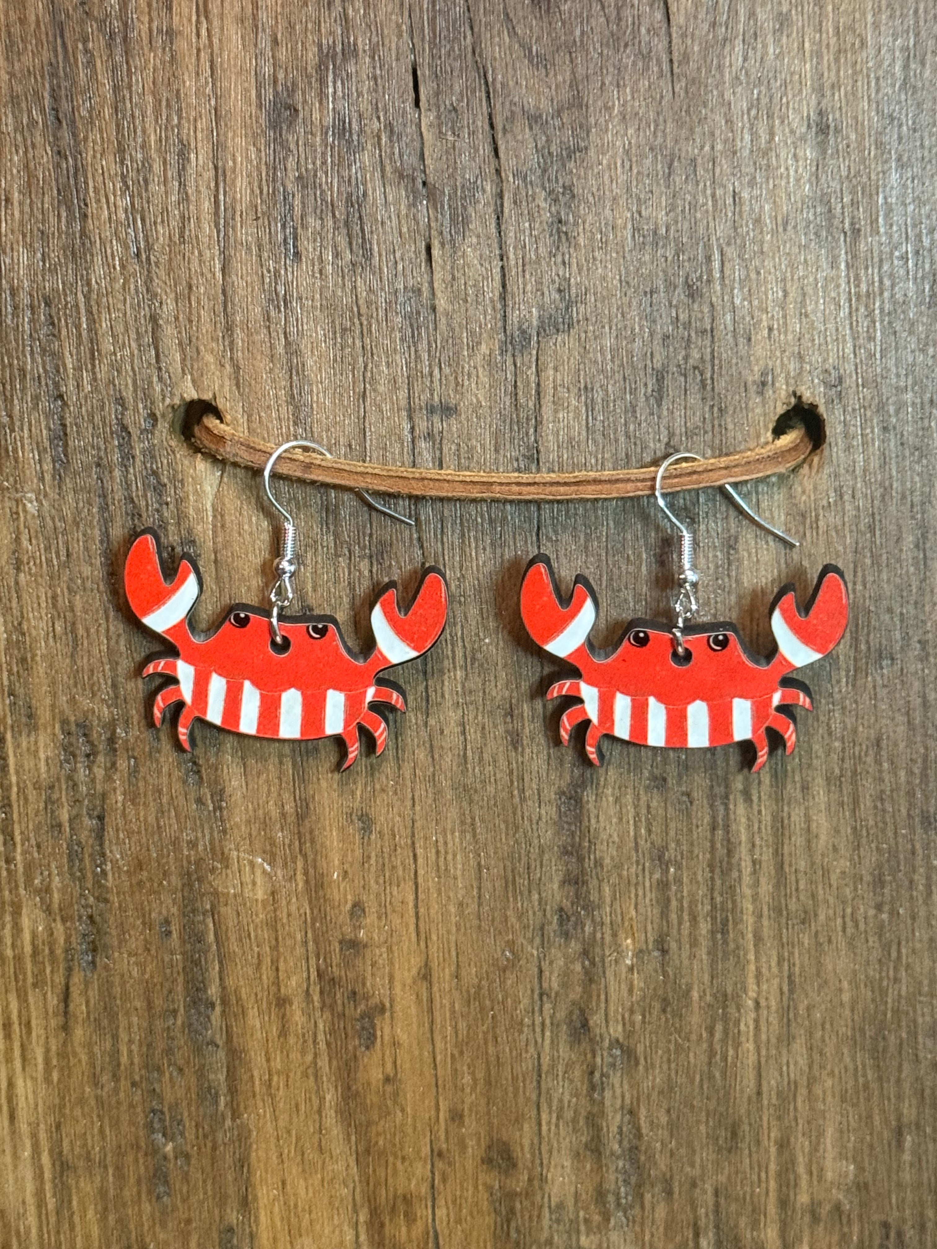 Red & White Crab Wood Earrings