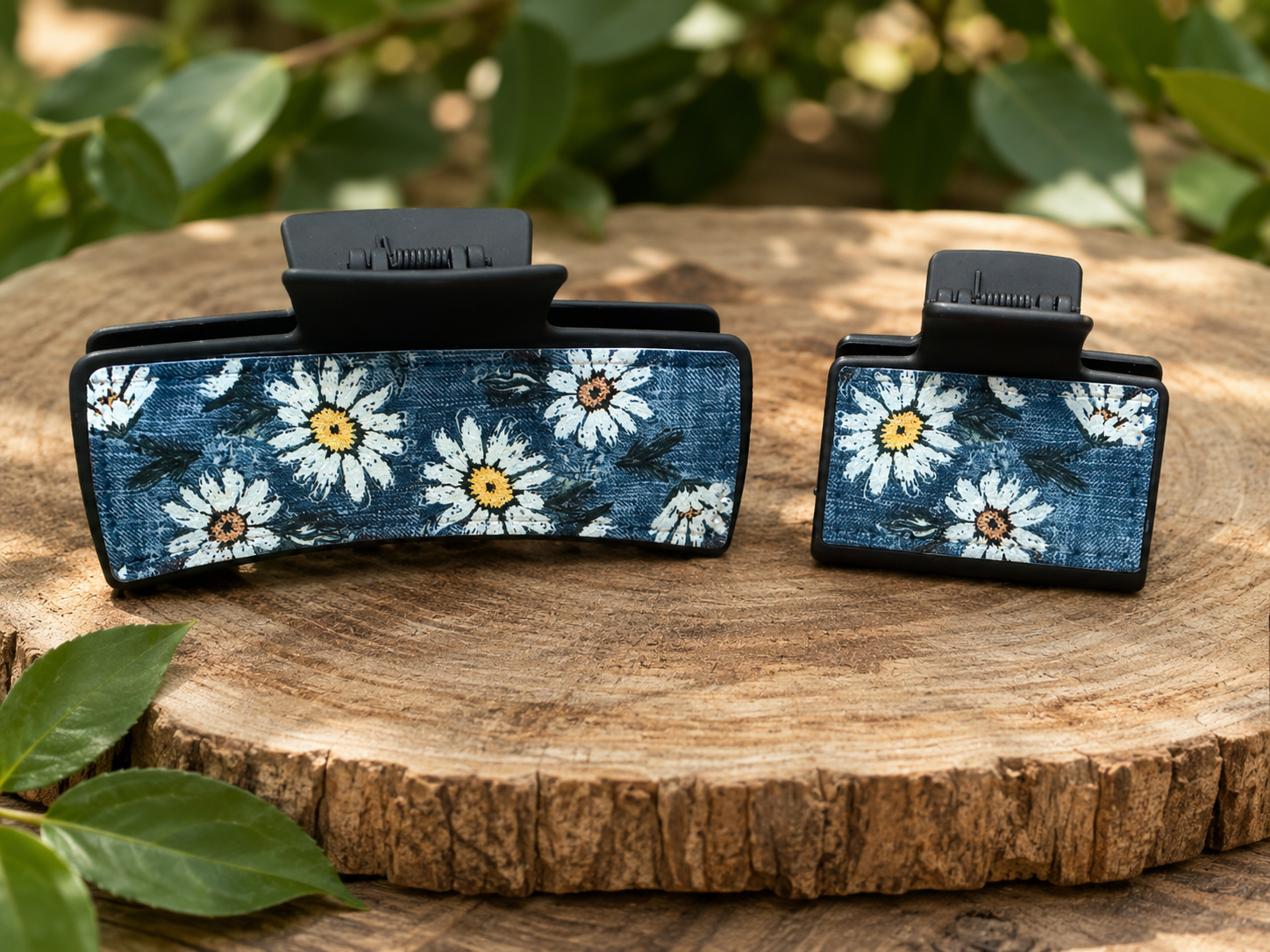 Denim Daisy Hair Claw Clip – Available in Large or Small