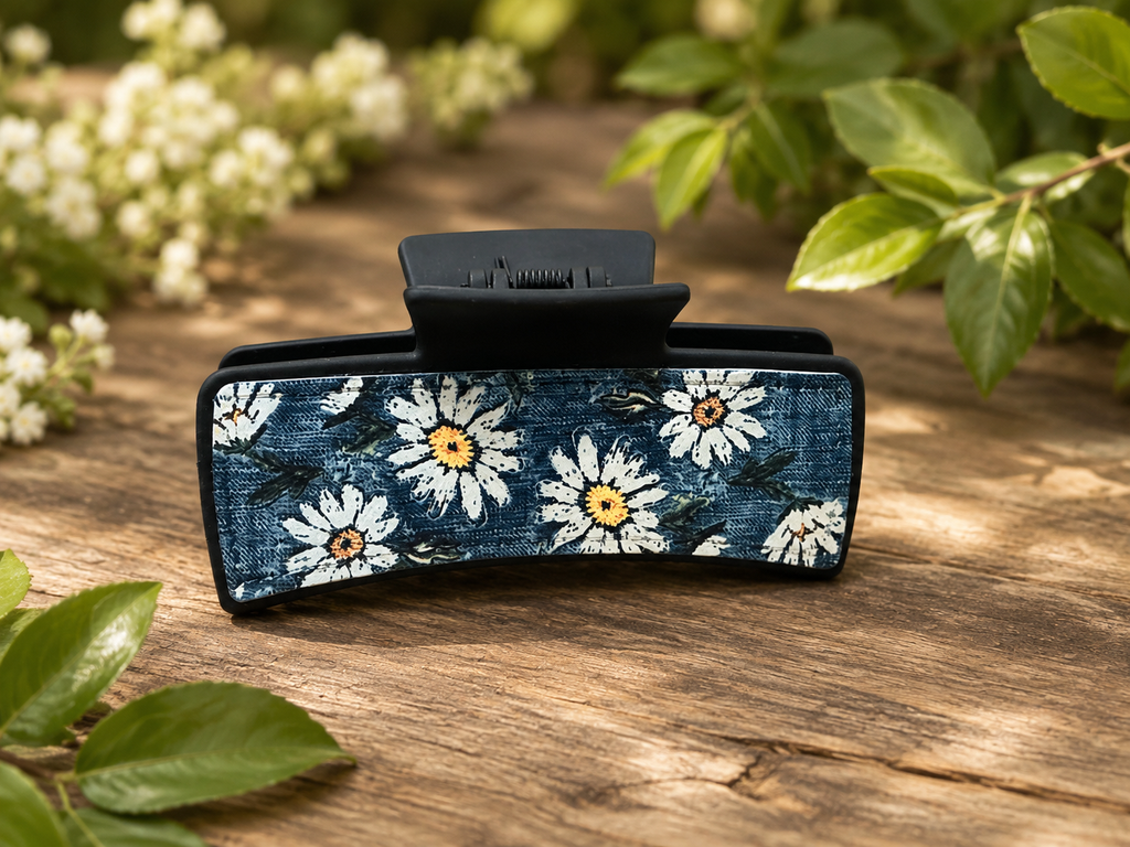 Denim Daisy Hair Claw Clip – Available in Large or Small