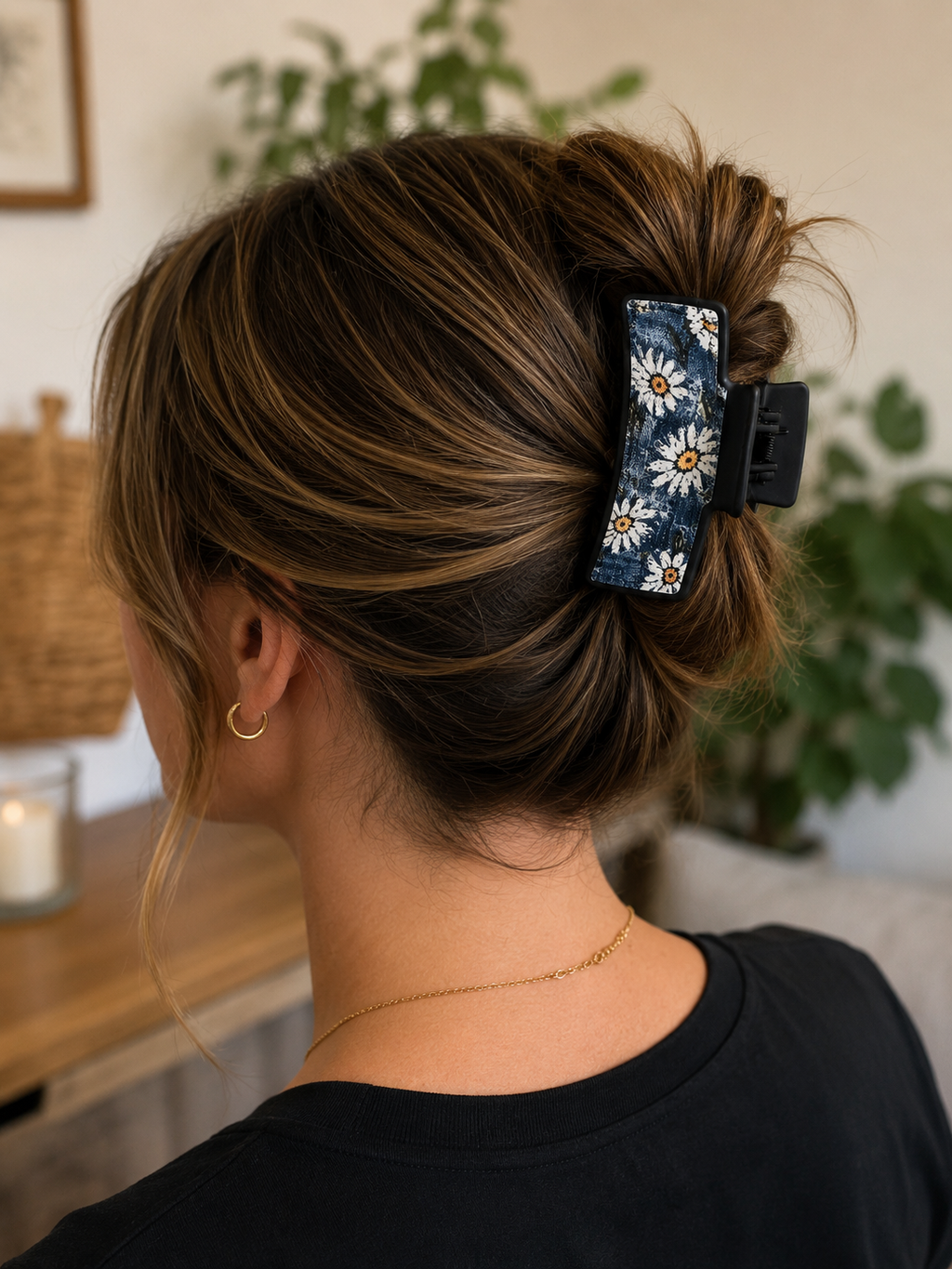 Denim Daisy Hair Claw Clip – Available in Large or Small