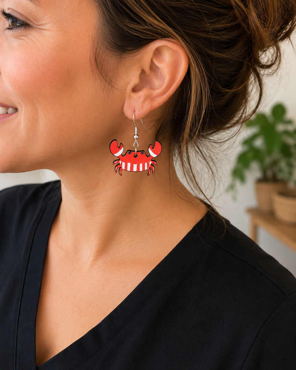 Red & White Crab Wood Earrings