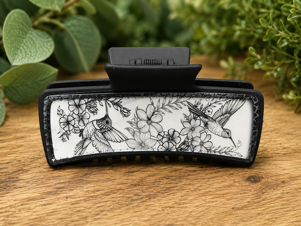 Hummingbird & Floral Hair Claw Clip | Large or Small