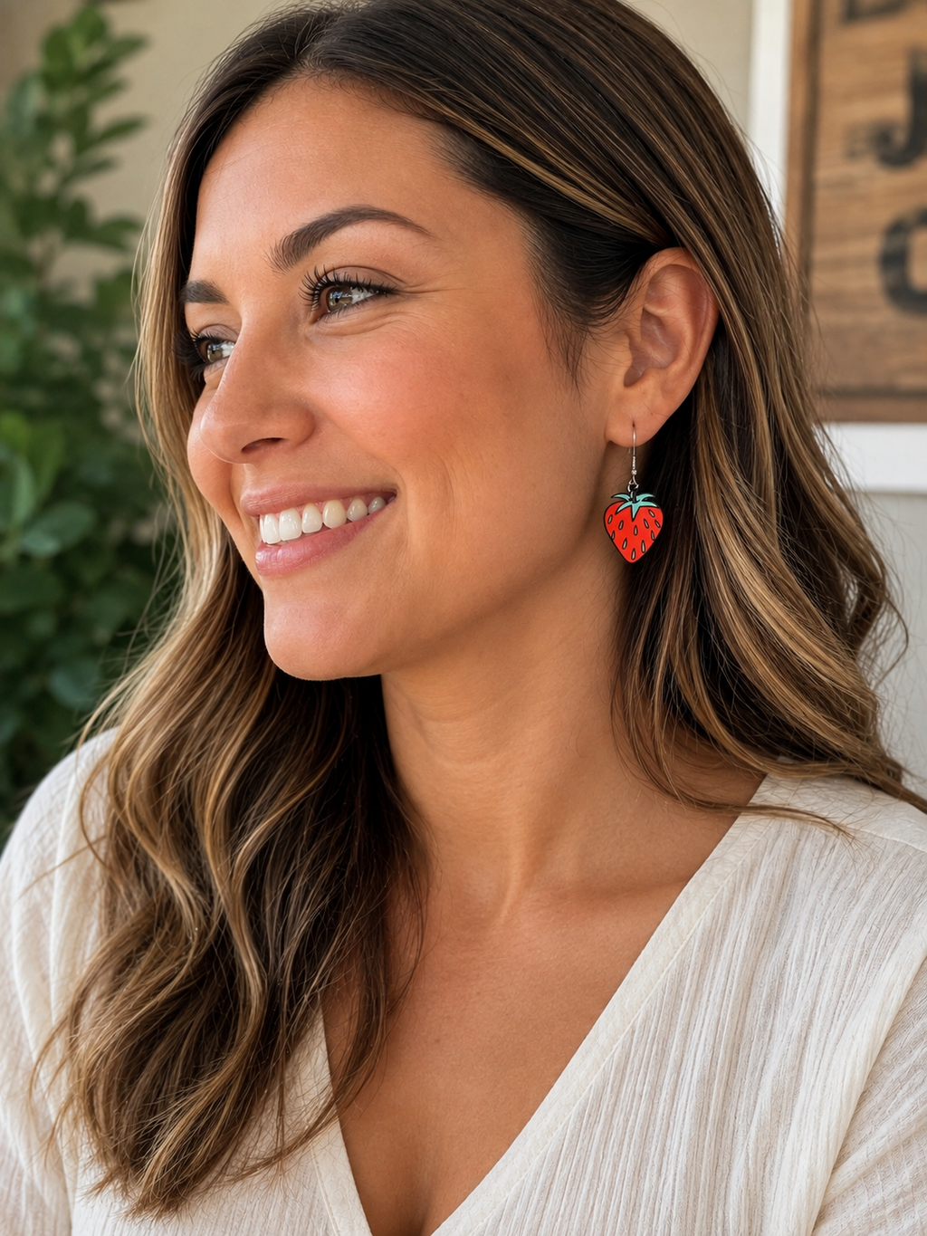 Strawberry Wood Dangle Earrings | 2 Inch Fruit Earrings