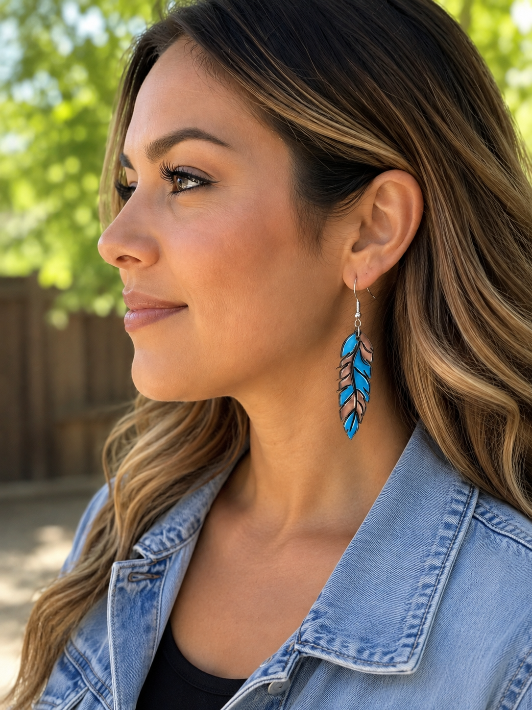Turquoise & Brown Feather Wood Earrings | Western Earrings