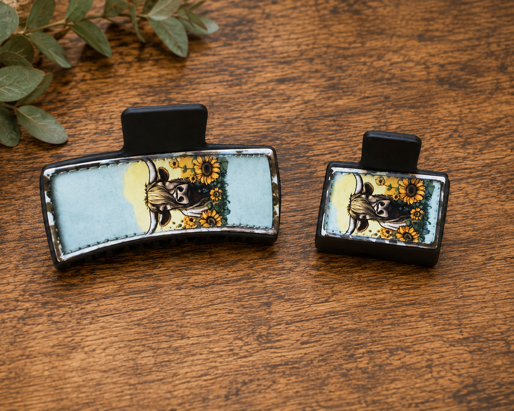Highland Cow & Sunflower Hair Claw Clips