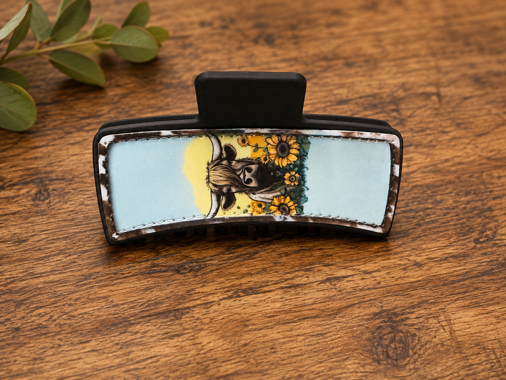 Highland Cow & Sunflower Hair Claw Clips