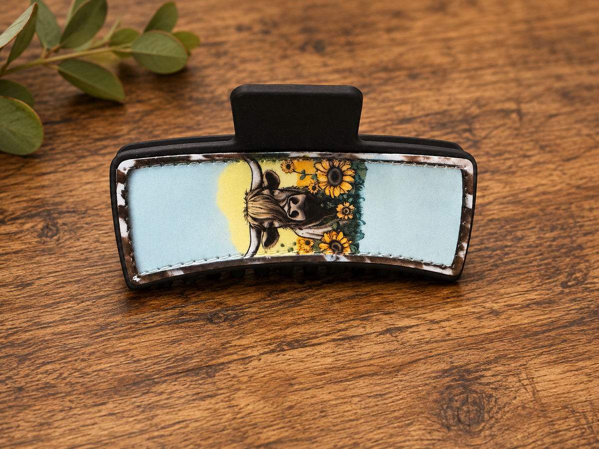 Highland Cow & Sunflower Hair Claw Clips