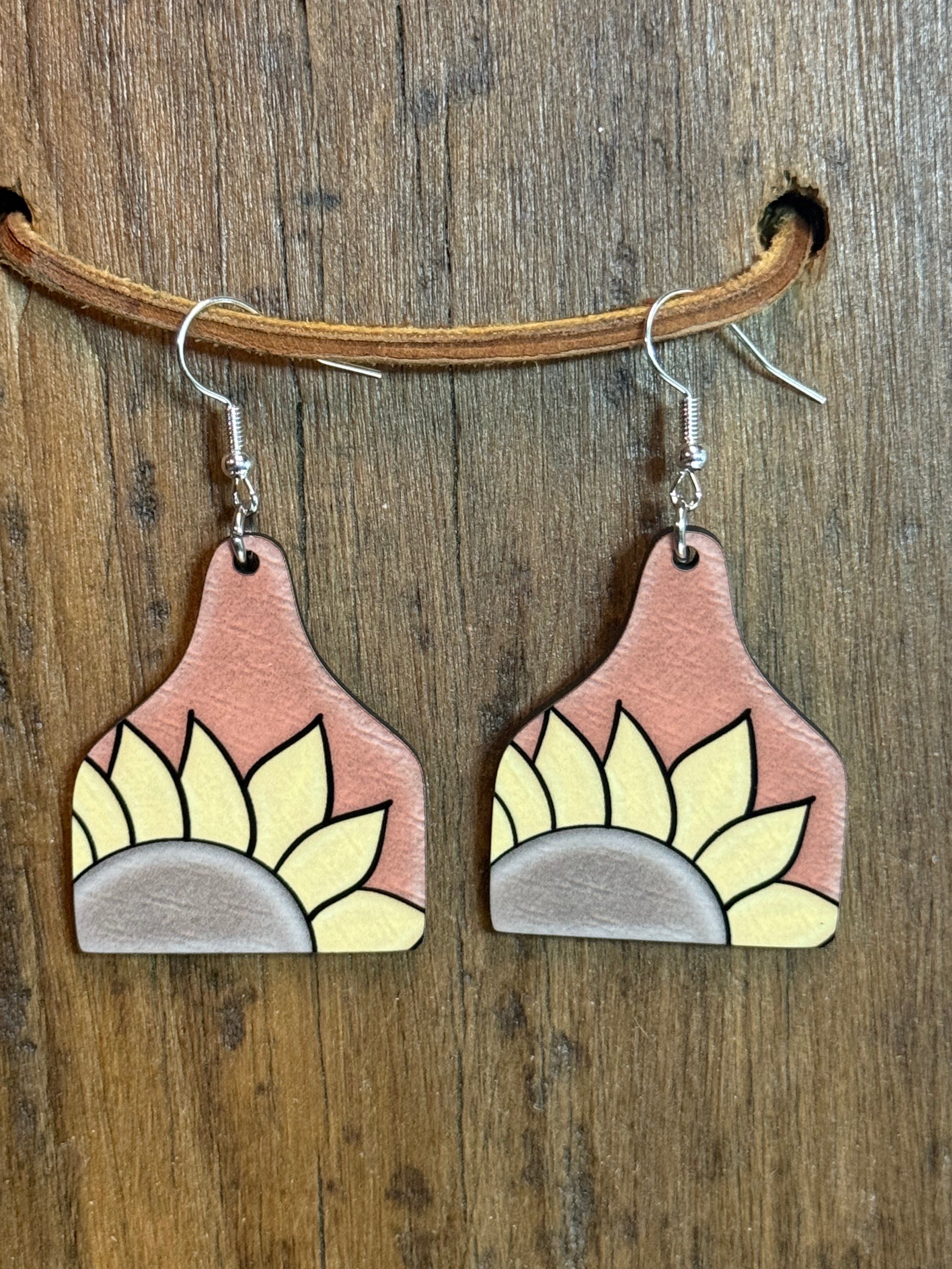 Sunflower Wood Dangle Earrings