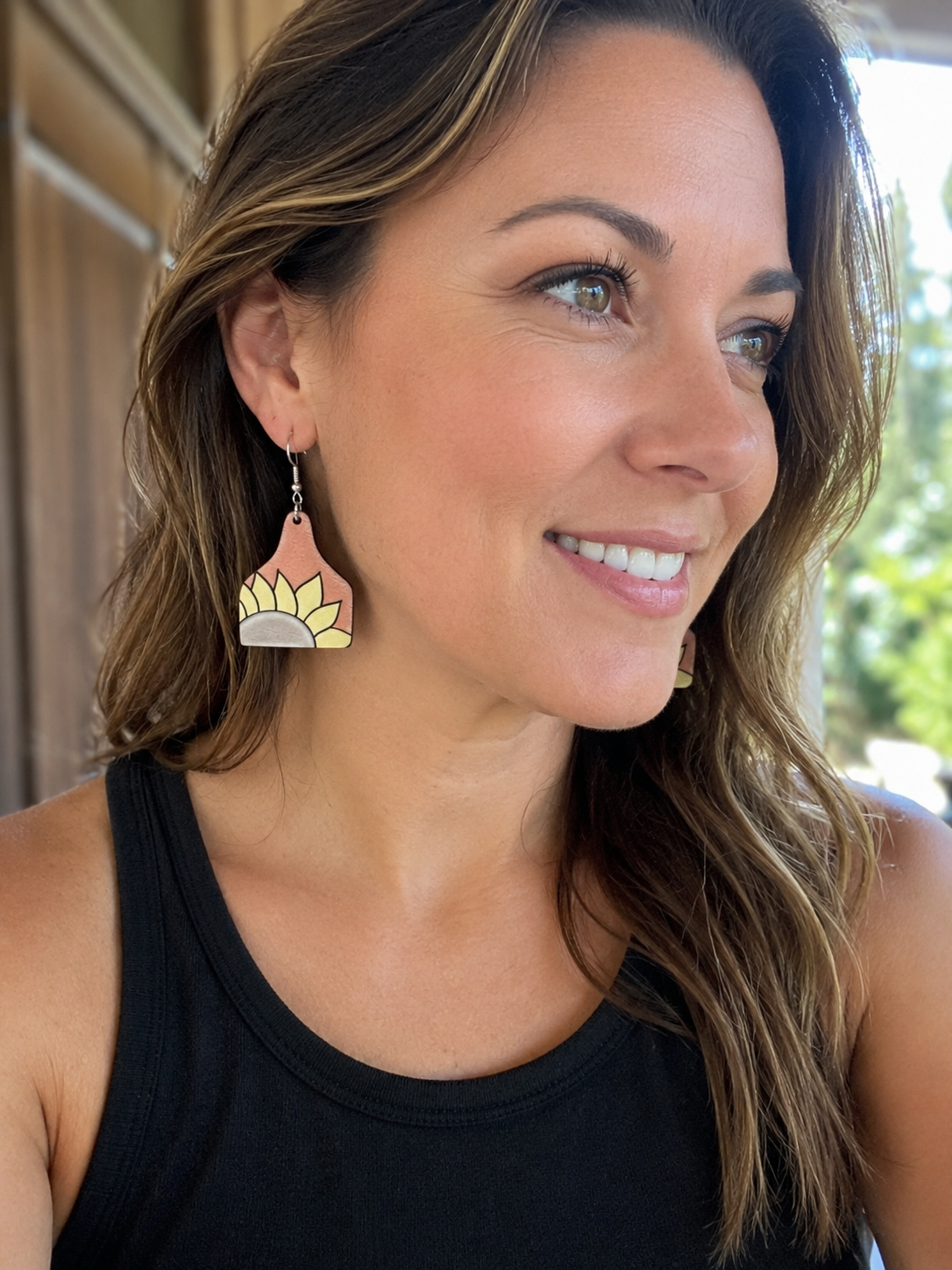 Sunflower Wood Dangle Earrings