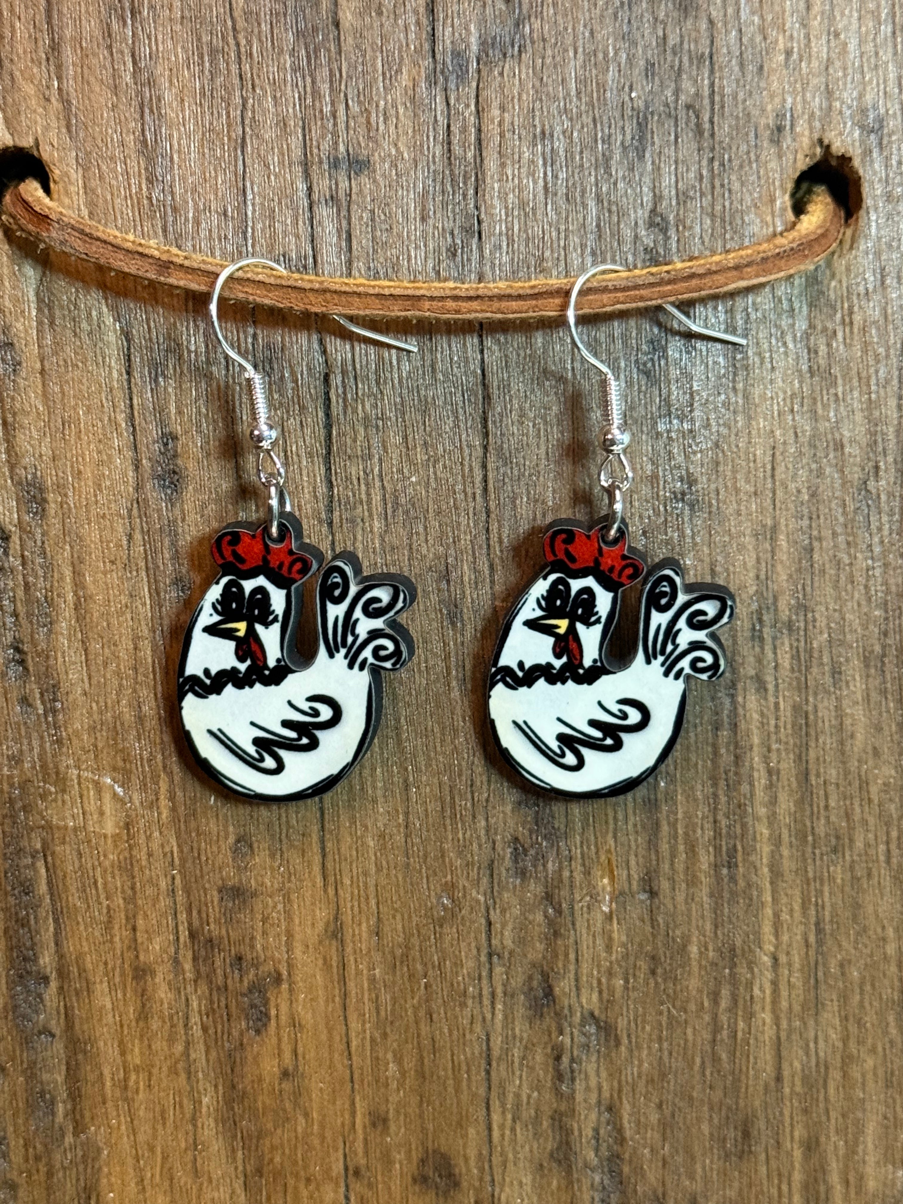 Chicken Wood Earrings – Farmhouse Dangle Earrings