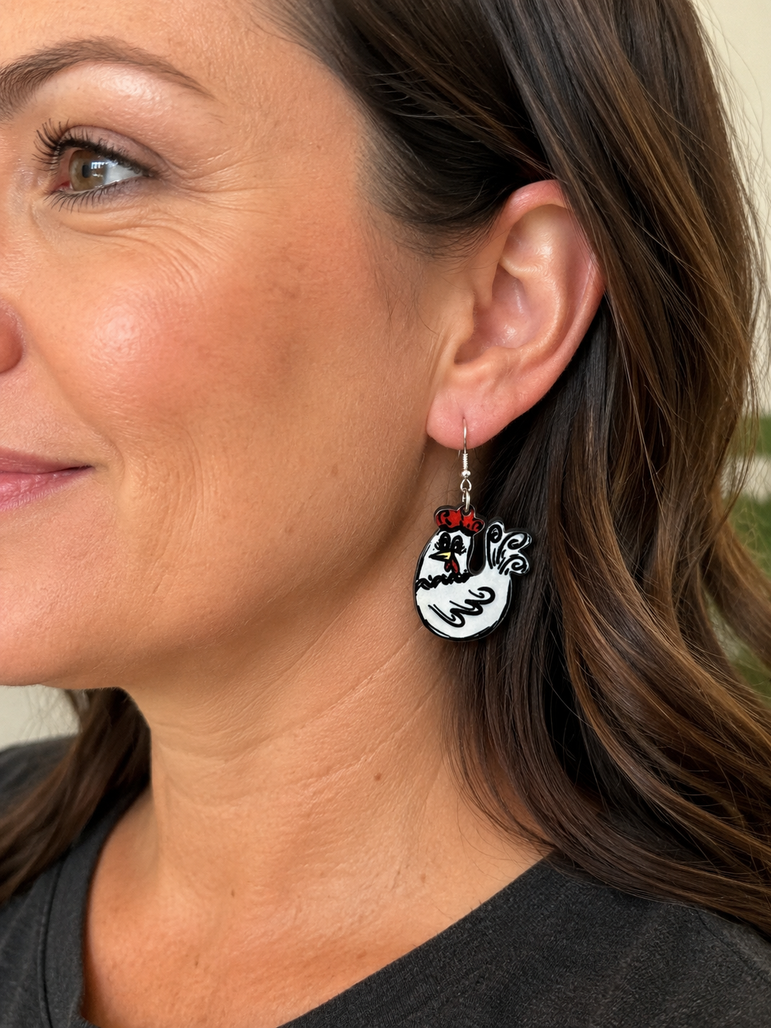 Chicken Wood Earrings – Farmhouse Dangle Earrings
