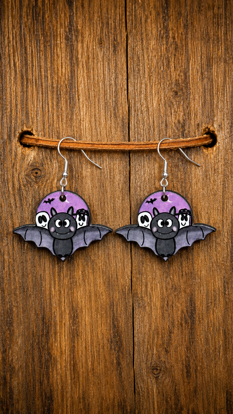 Cute Halloween Bat Wood Earrings