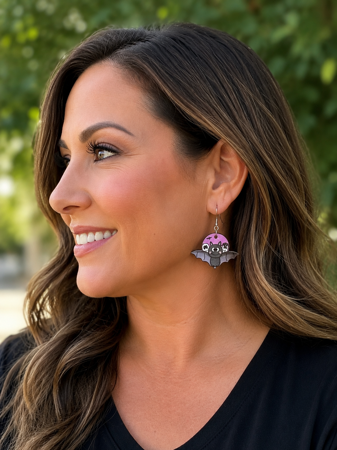 Cute Halloween Bat Wood Earrings