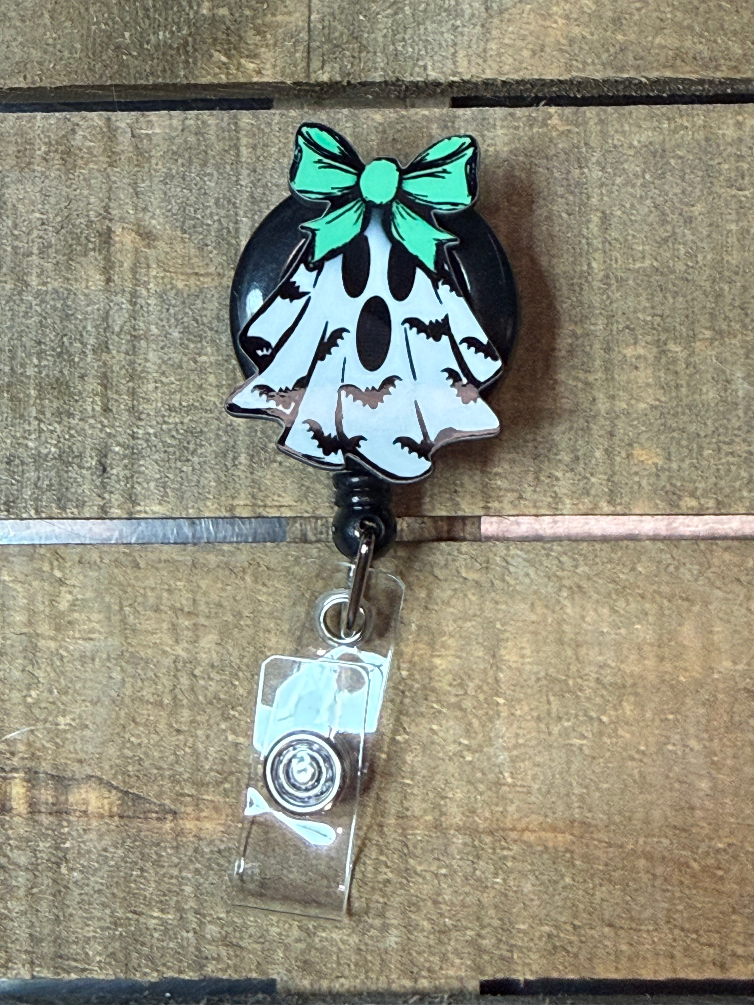 Mint Bow Ghost Badge Reel