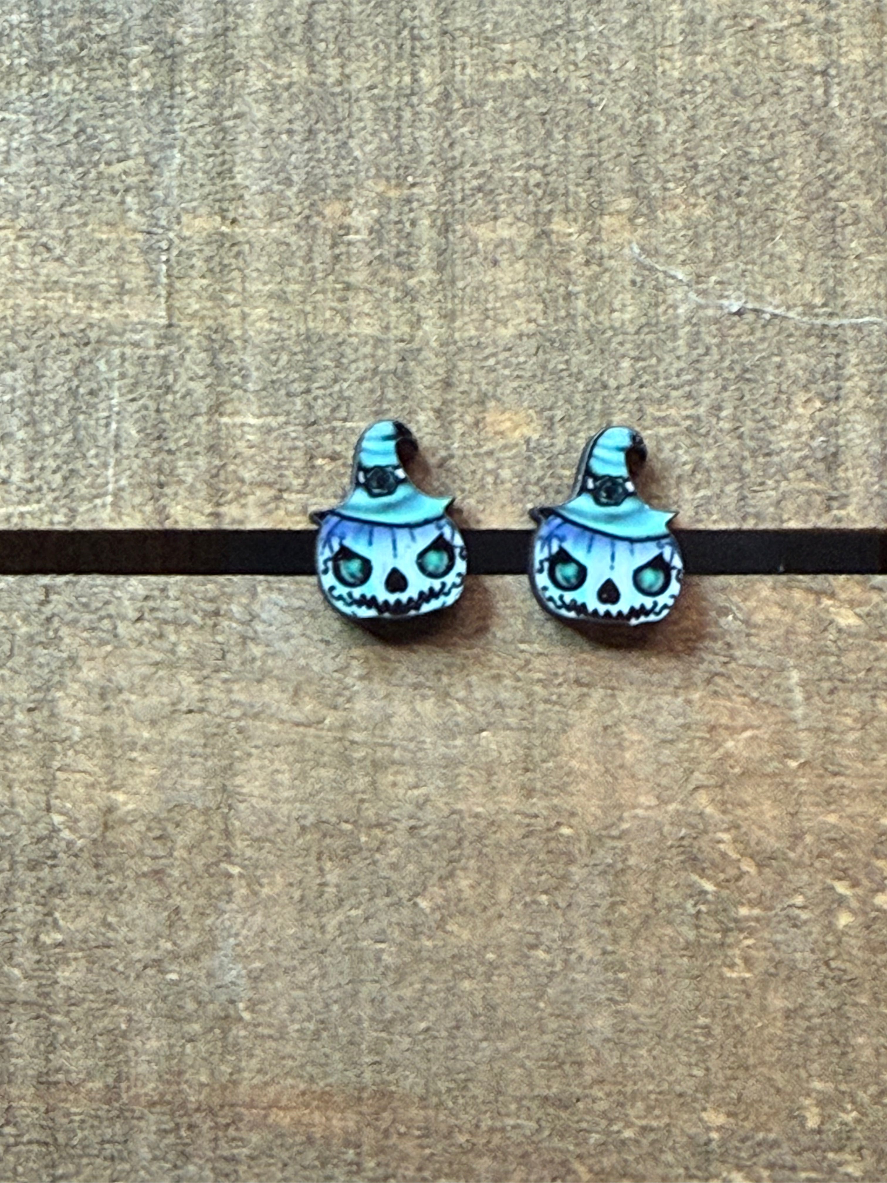 Witchy Pumpkin Wood Stud Earrings | Halloween Earrings